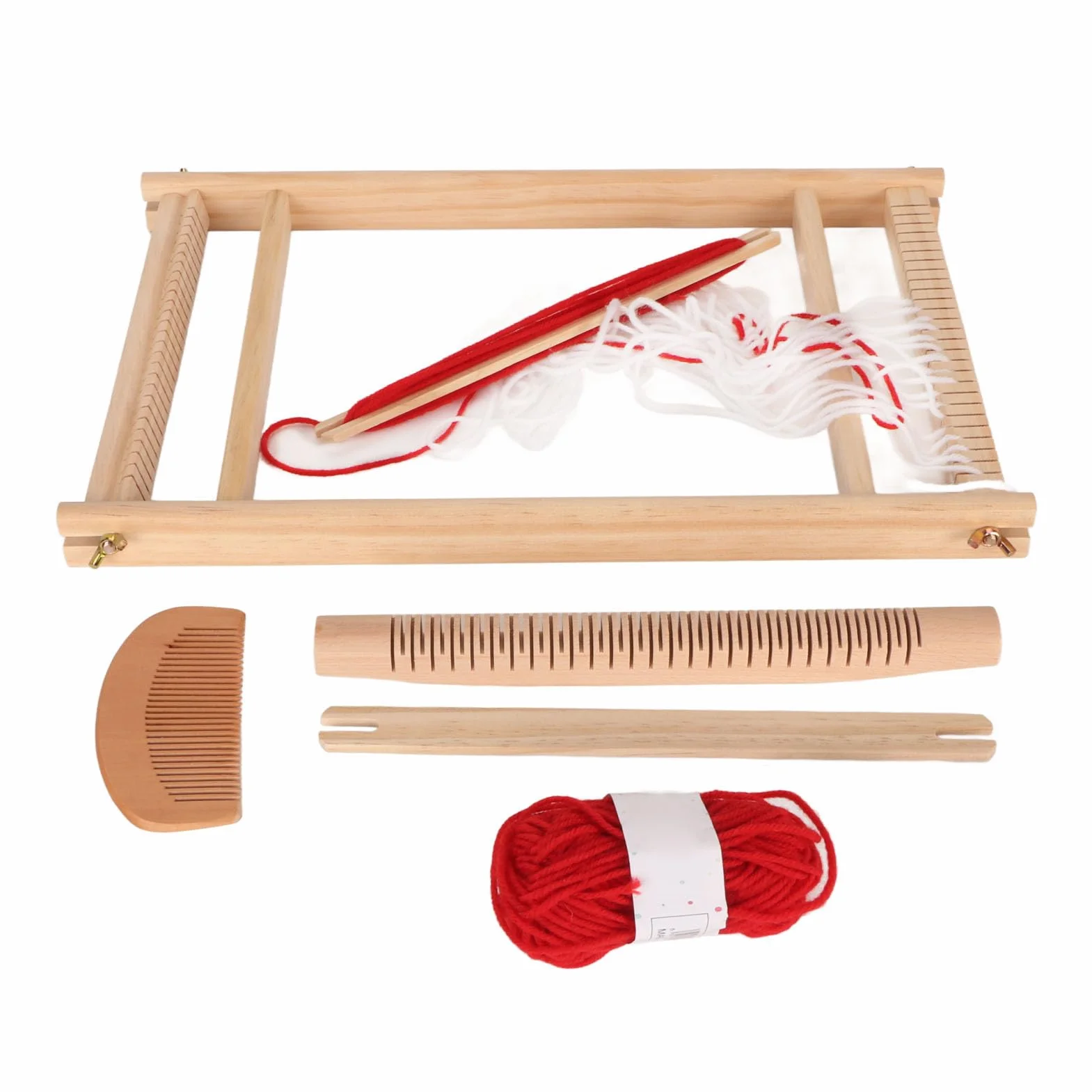 Mavaol Tessitura per bambini Funzionamento semplice Coordinazione occhio-mano Kit per tessitura di legno durevole con gomitolo di filato per bambini principianti