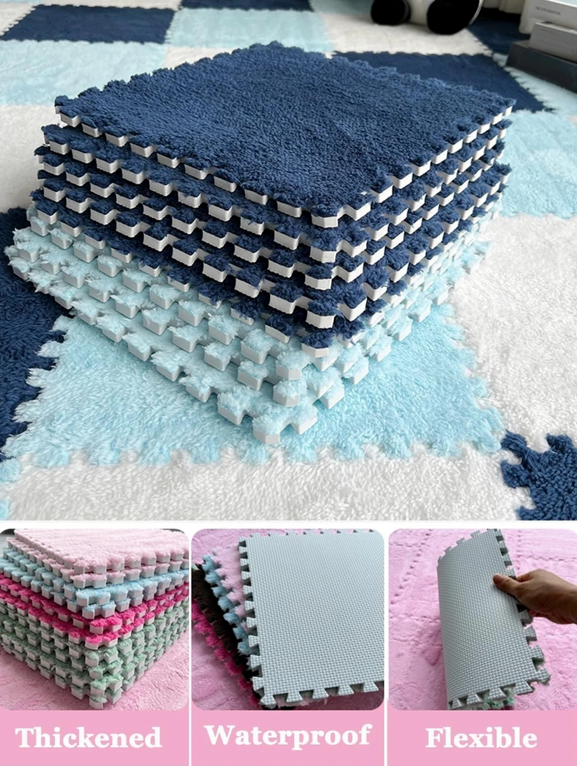 Piastrelle per tappeti in Schiuma ad Incastro da 30 Pezzi - Tappetini Puzzle Morbidi e Morbidi con Bordi per tappeti Fai da Te, Sale Giochi per Bambini, Pavimenti per Pal,#1-30x30x1cm