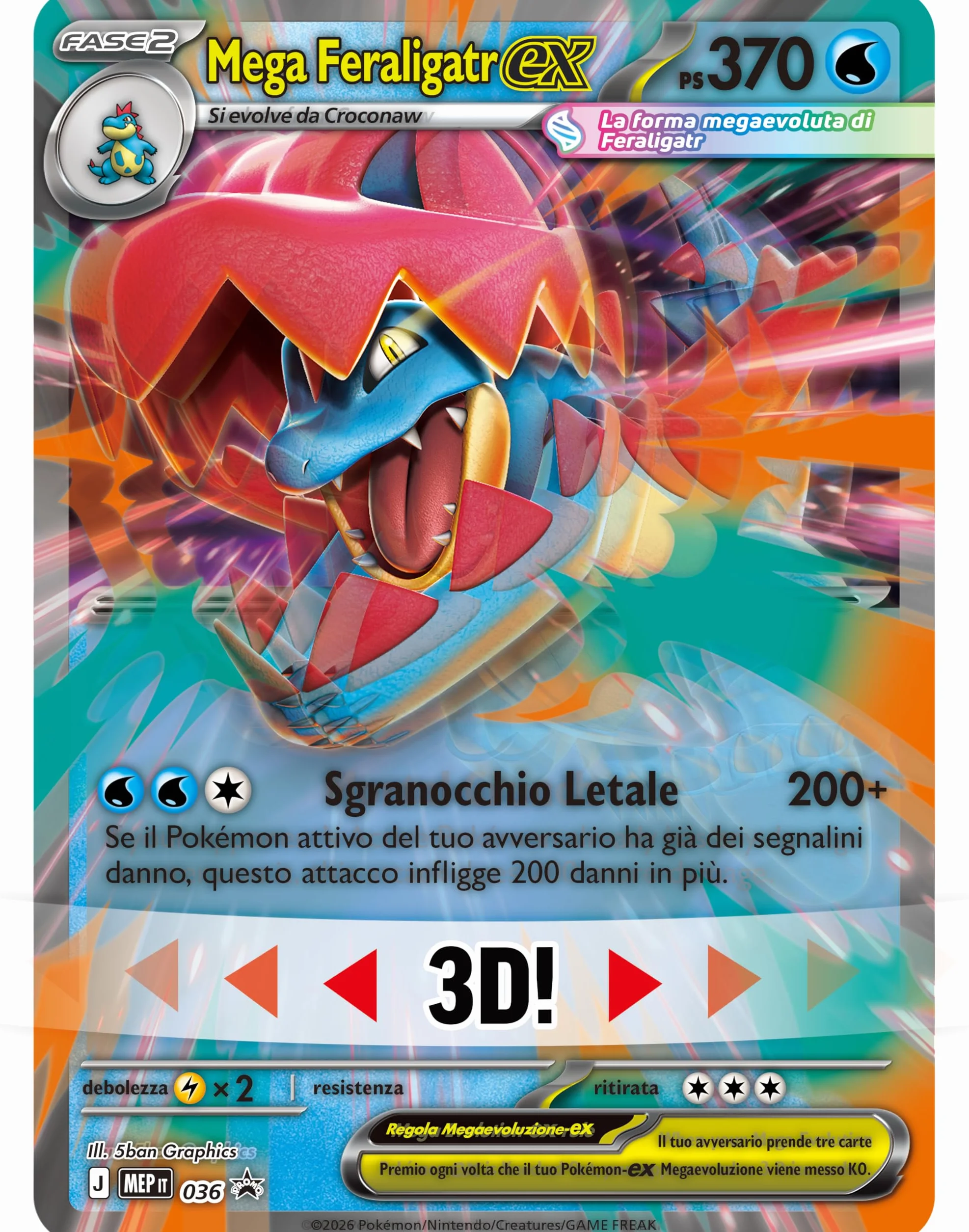 Pokémon: collezione Mega Feraligatr-ex dell’espansione Megaevoluzione - Ascesa Eroica del GCC Pokémon (una carta promozionale olografica, una carta lenticolare gigante e quattro buste di espansione)