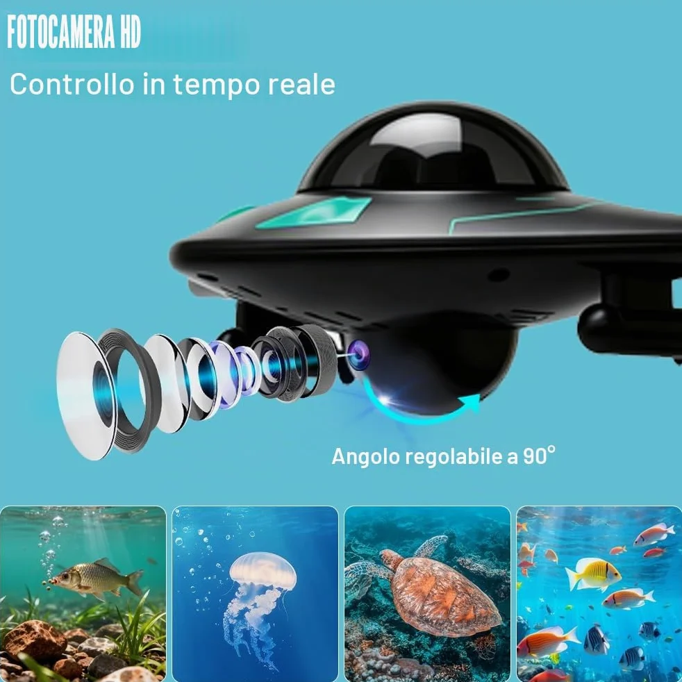 Barca telecomandata, barca RC con telecamera ad alta definizione, luci LED, controllo senza fili tramite app, angolo della telecamera regolabile, nave spaziale ad alta velocità