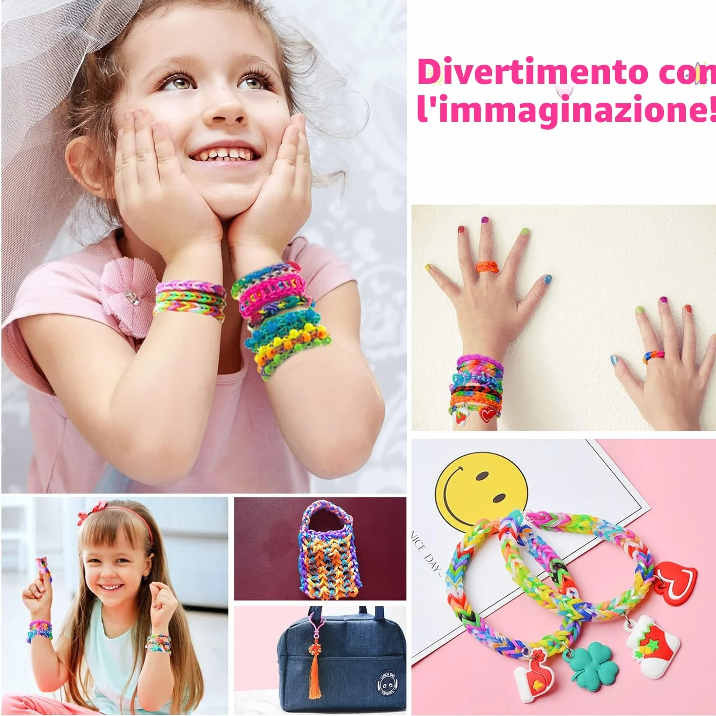 Yestrong Elastici per Braccialetti, 2500+ Bracciale Elastici Colorati Loom Bands Kit 40 griglia, fai da te Bambina Elastici di Gomma Bracciale Lavorare