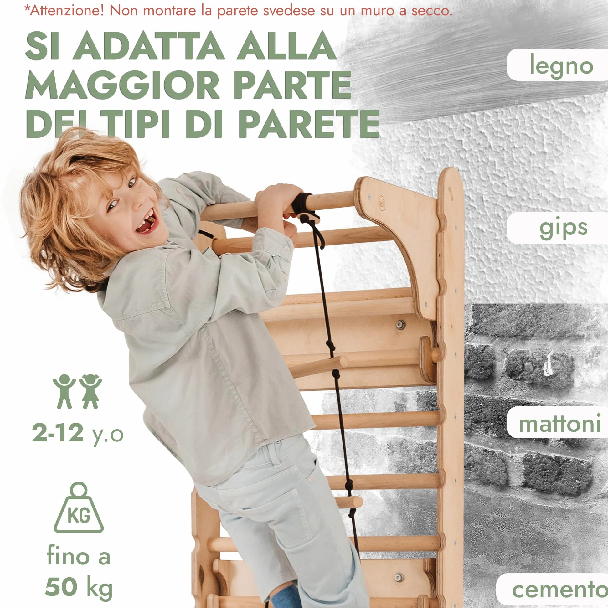 Goodevas Set da Parete Svedese 6 in 1 e Scivolo per Bambini, Versatile, Scala da Arrampicata, Altalena e tavola Scorrevole, Attrezzatura da Gioco Ideale per Interni, per Bambini da 2 a 12 Anni