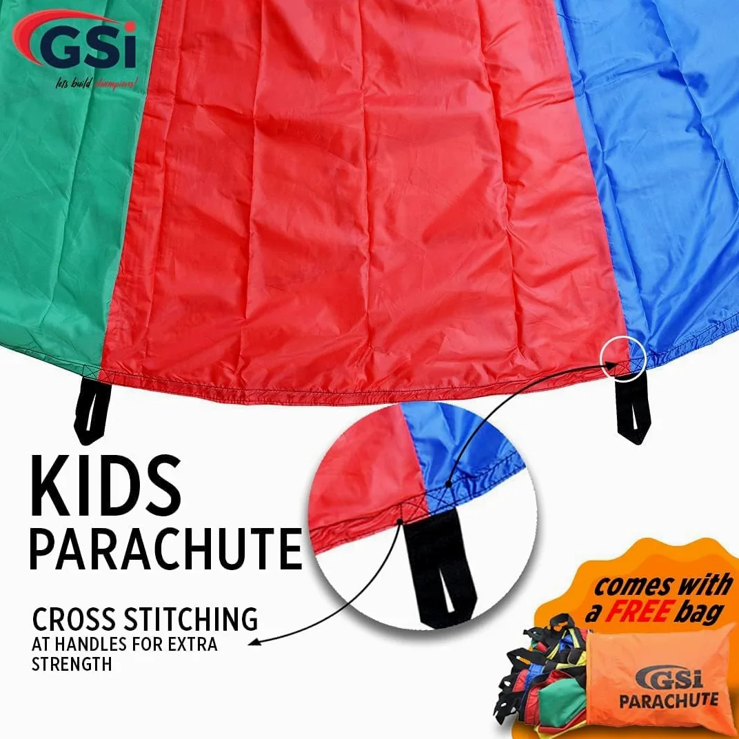 GSI Kids Play Paracadute Arcobaleno Paracadute Giocattolo Tenda Gioco per Bambini Ginnastica Cooperativa Giochi e Attività Parco Giochi All'aperto