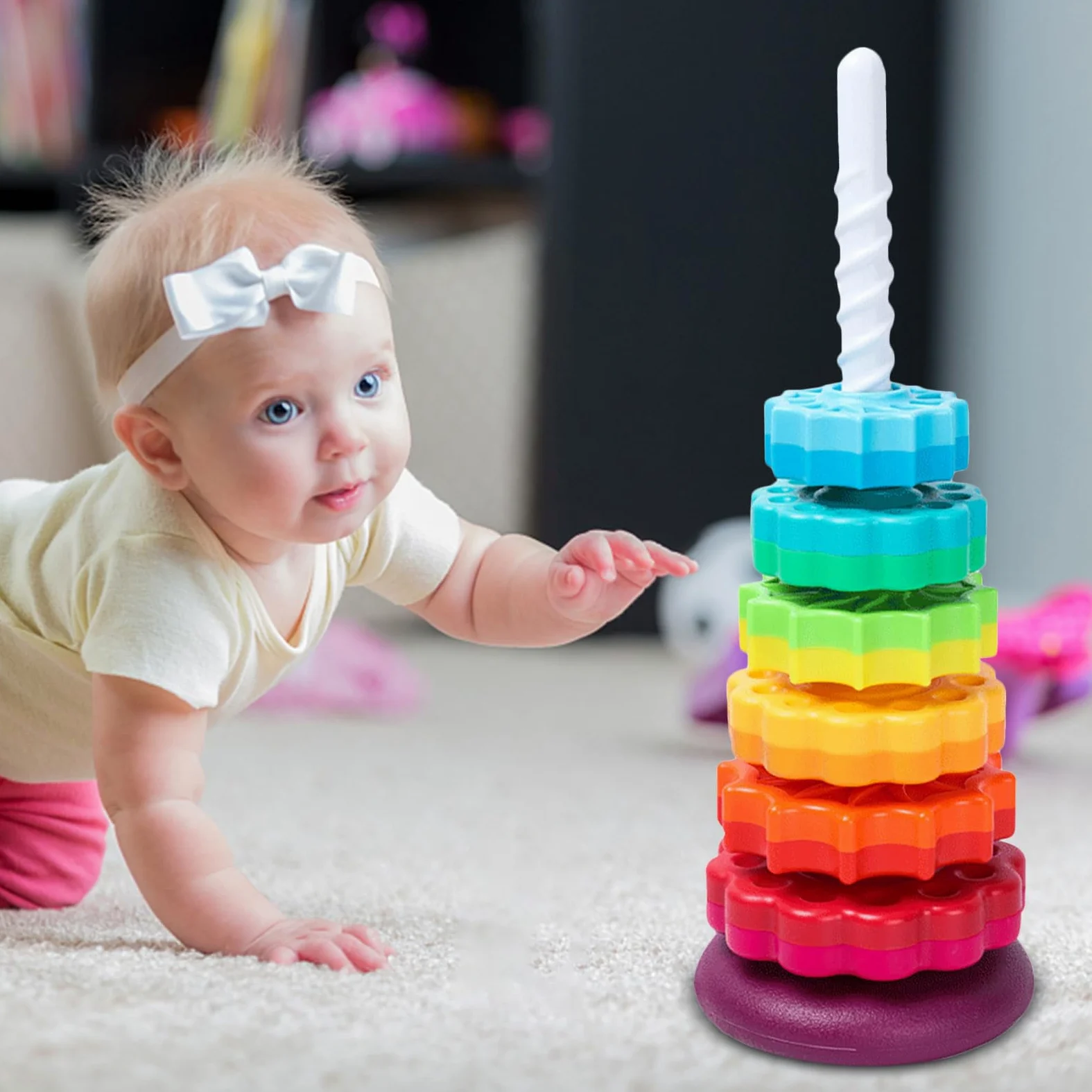Giocattolo impilabile: anello a torre , ingranaggi sensoriali, gioco educativo a motore fine, ruota a colori interattivi | Giocattolo di apprendimento precoce per ragazzi