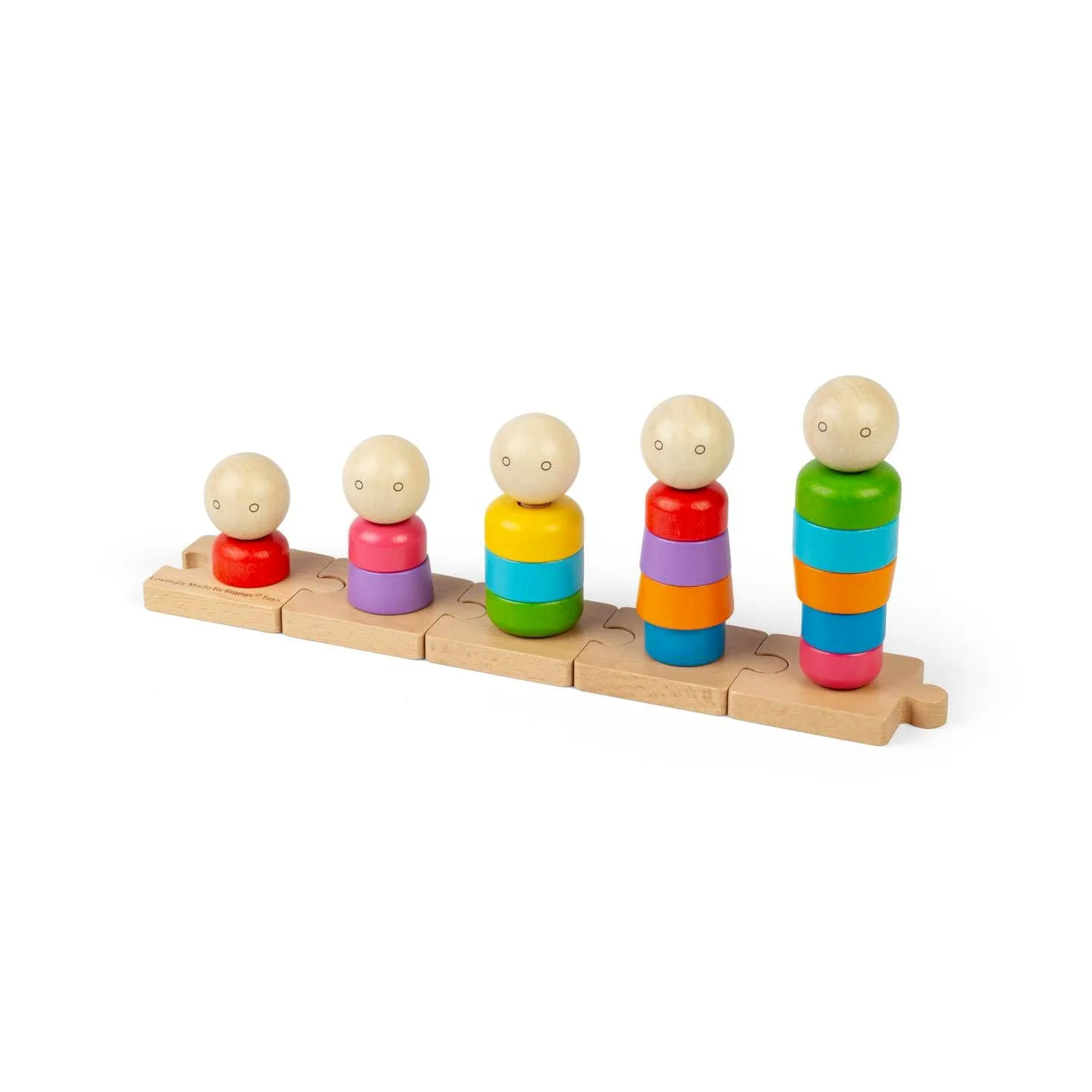 Bigjigs Toys Rainbow Family, 25 giocattoli montessori impilabili in legno, attività educativa per l'apprendimento precoce, regali ecologici per neonati e bambini, età 12+ mesi
