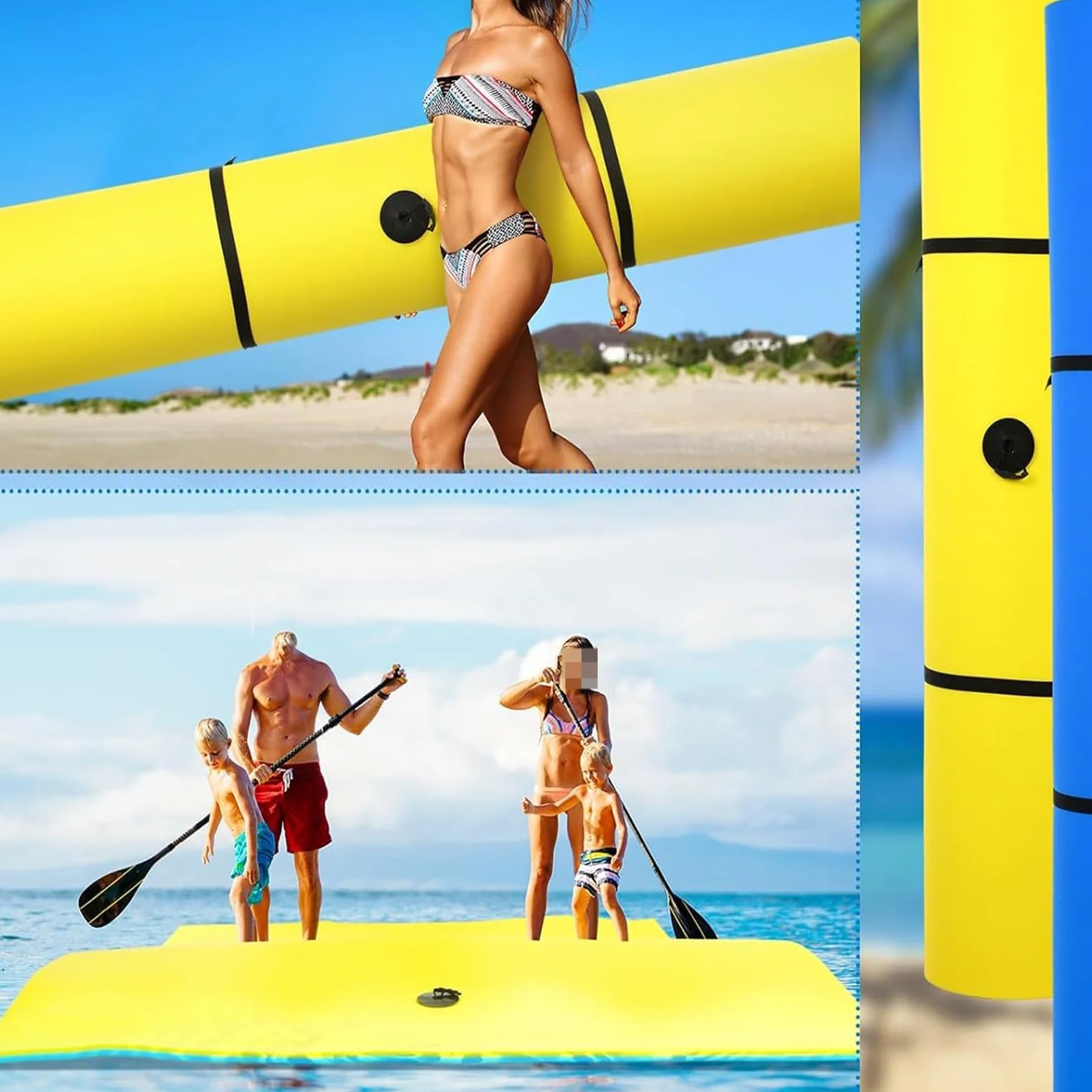 Tappetino Galleggiante, Materassino Galleggiante per Lago, Schiuma XPE a 3 Strati Resistente agli Strappi per Barca, Spiaggia, Oceano, Piscina, Lago,Giallo,250x90x 3.3cm
