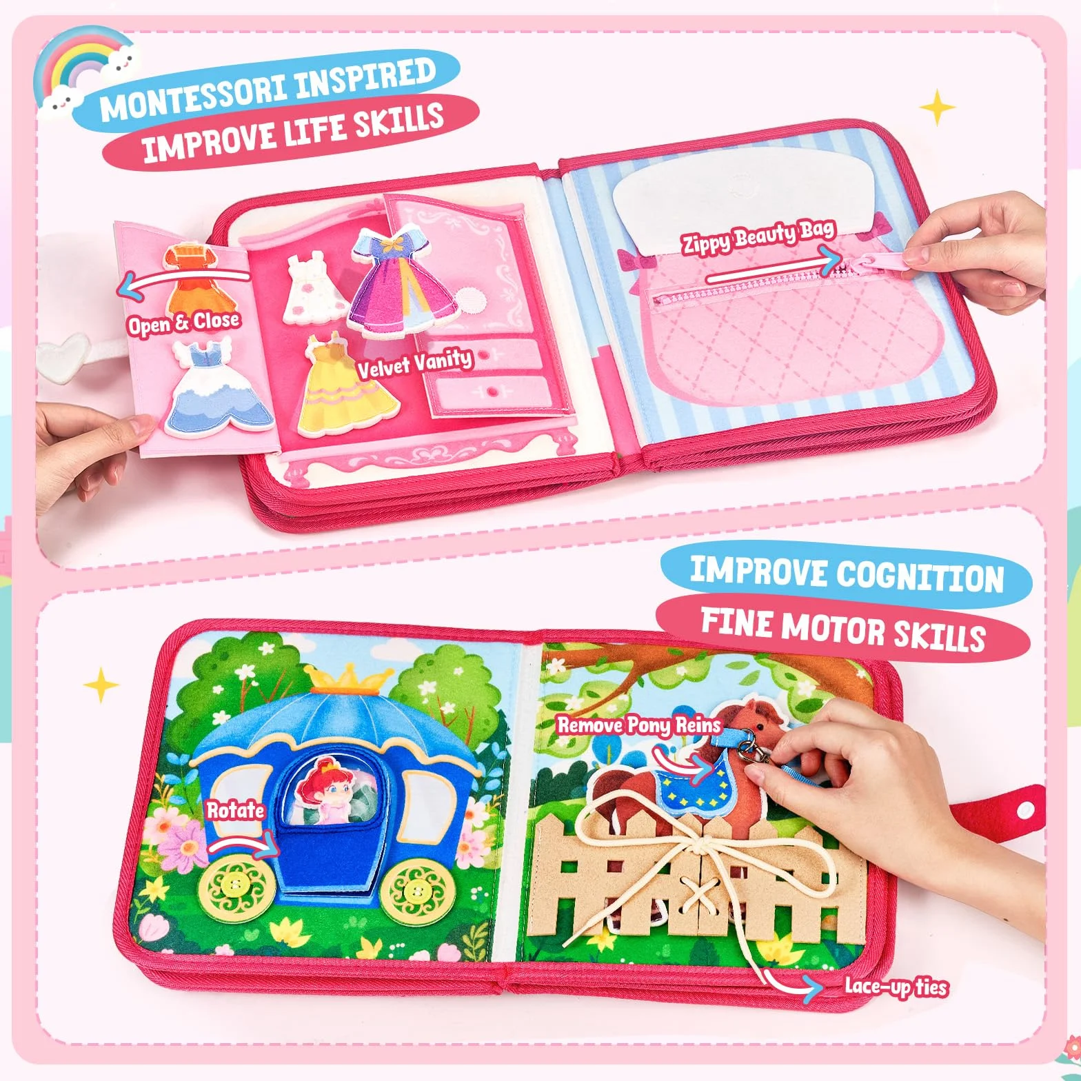 JoyCat Busy Board Montessori Giochi 1-4 Anni, Libro Interattivo Pannello Sensoriale Bambini, Quiet Book Regalo Compleanno