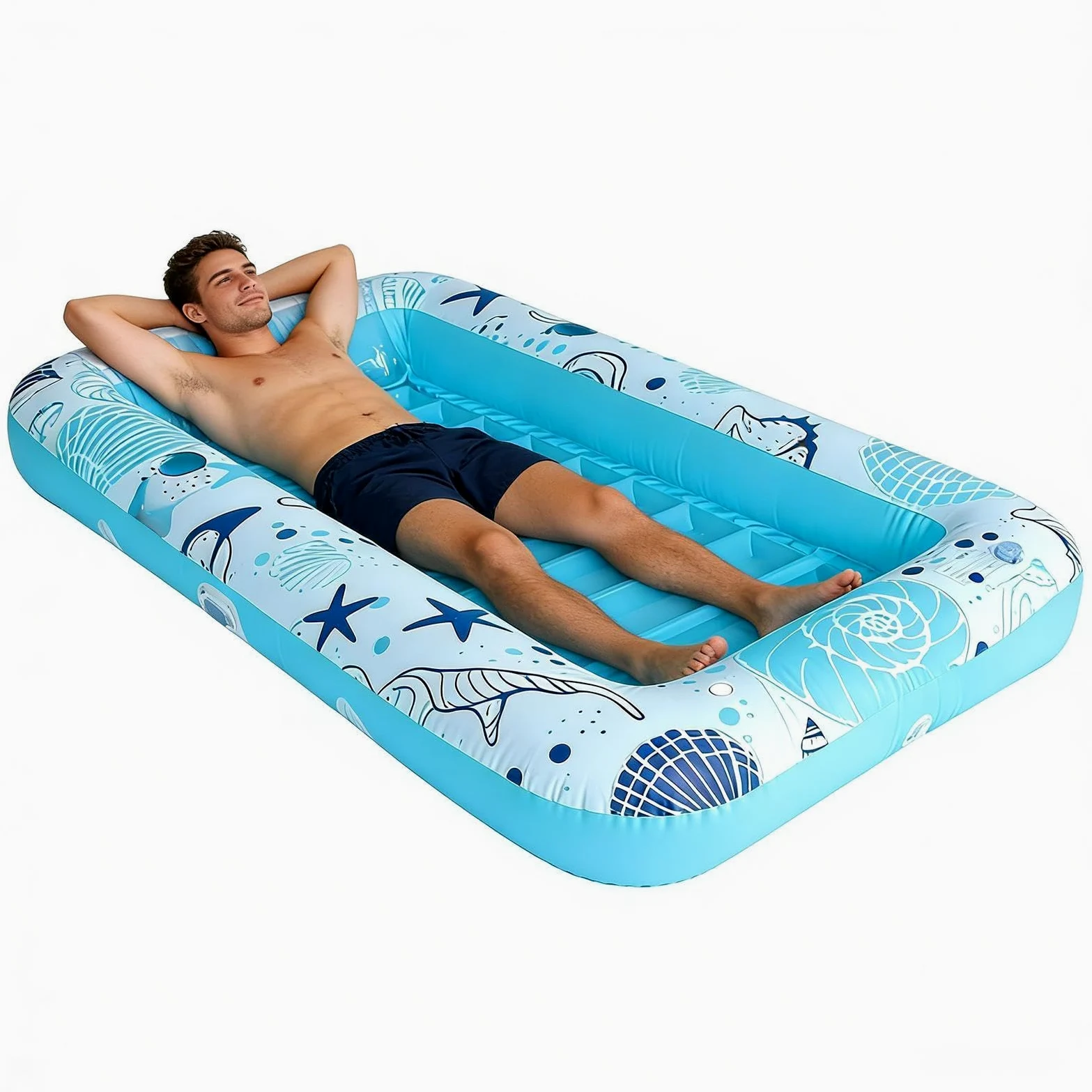 Lettino relax per piscina, materassino gonfiabile con supporto, per adulti, coppie, resort, lago estivo, sistema di stabilizzazione, accessorio di lusso per esterni