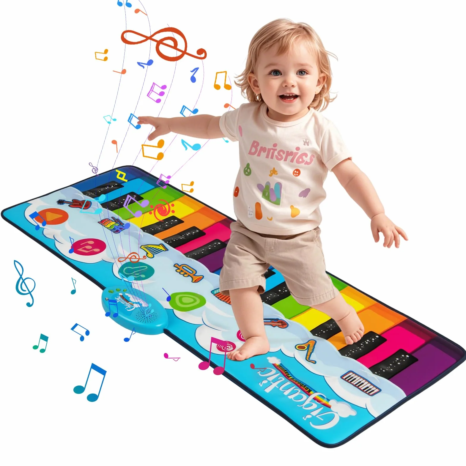 COSTWAY Tappetino Musicale 24 Tasti Tappeto Pianoforte con 8 Suoni per Bambini 1+ Anno 120x47 cm