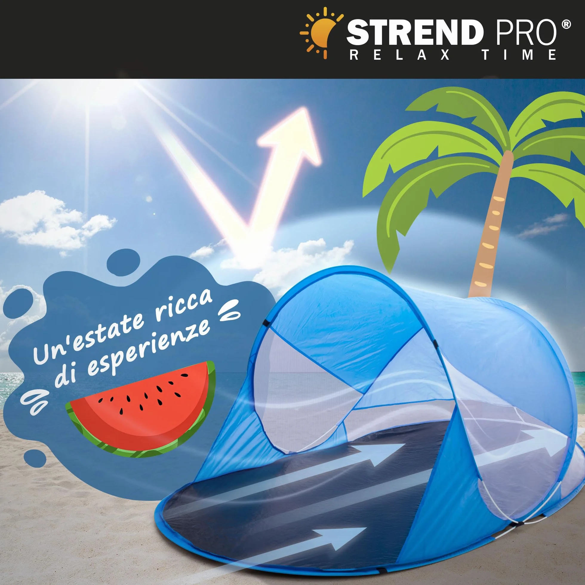 STREND PRO Mini tenda pop-up 190x120x90 cm – Piccola tenda da spiaggia, tenda a lancio con protezione UV, per bambini, giardino, parco e spiaggia