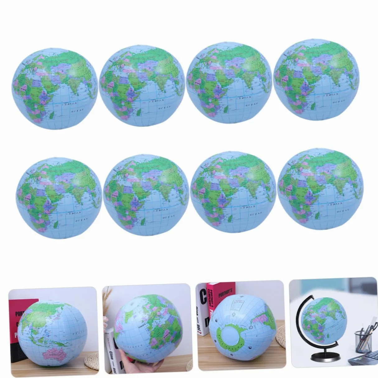 ORFOFE 8 pezzi Palloni Spiaggia Gonfiabili Globo Mondo in PVC Materiale Resistente e Leggero Design Mappa Mondiale Inglese per Piscina e Spiaggia Riutilizzabili e Facili da Gonfiare