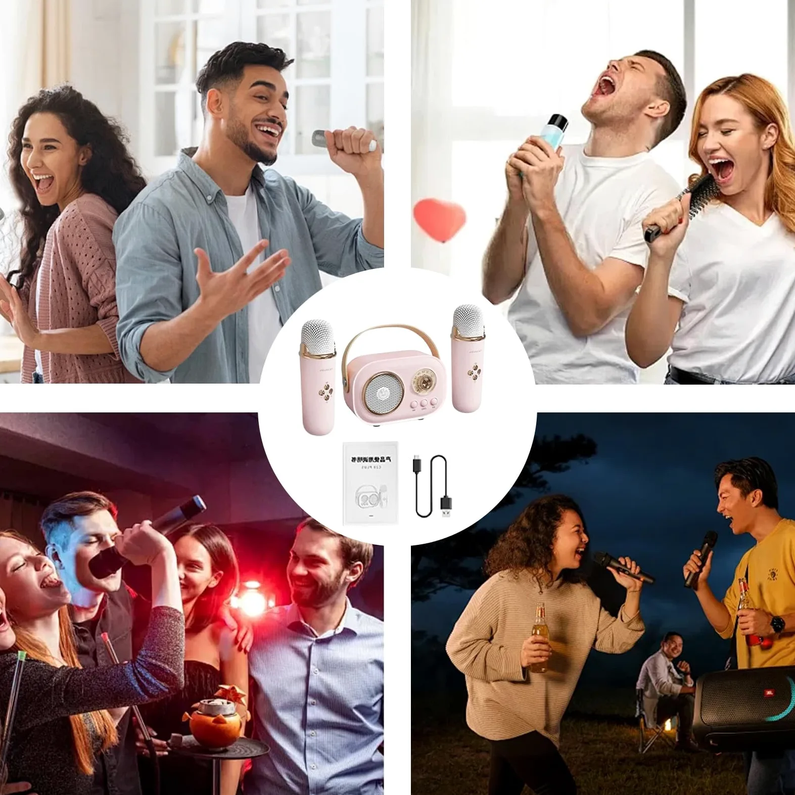 Altoparlante per karaoke, altoparlante portatile per karaoke | kit di altoparlanti wireless per karaoke, microfono per karaoke wireless con cavo di ricarica, karaoke con due microf