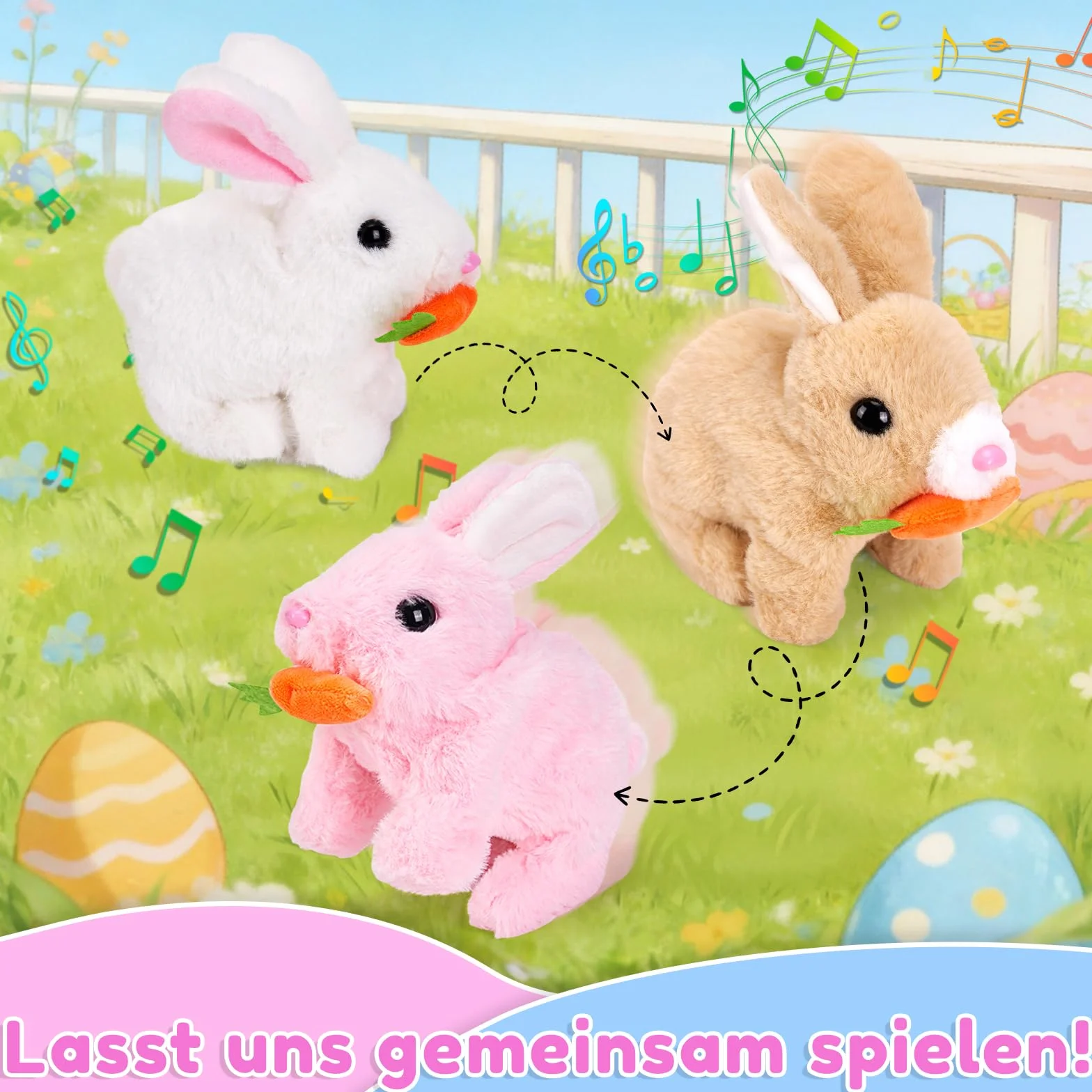 Giocattoli interattivi, coniglio che salta, coniglio di peluche piccoli, suoni e orecchie e naso si muovono, coniglietto di peluche per regali di Pasqua (marrone chiaro + confezione regalo)