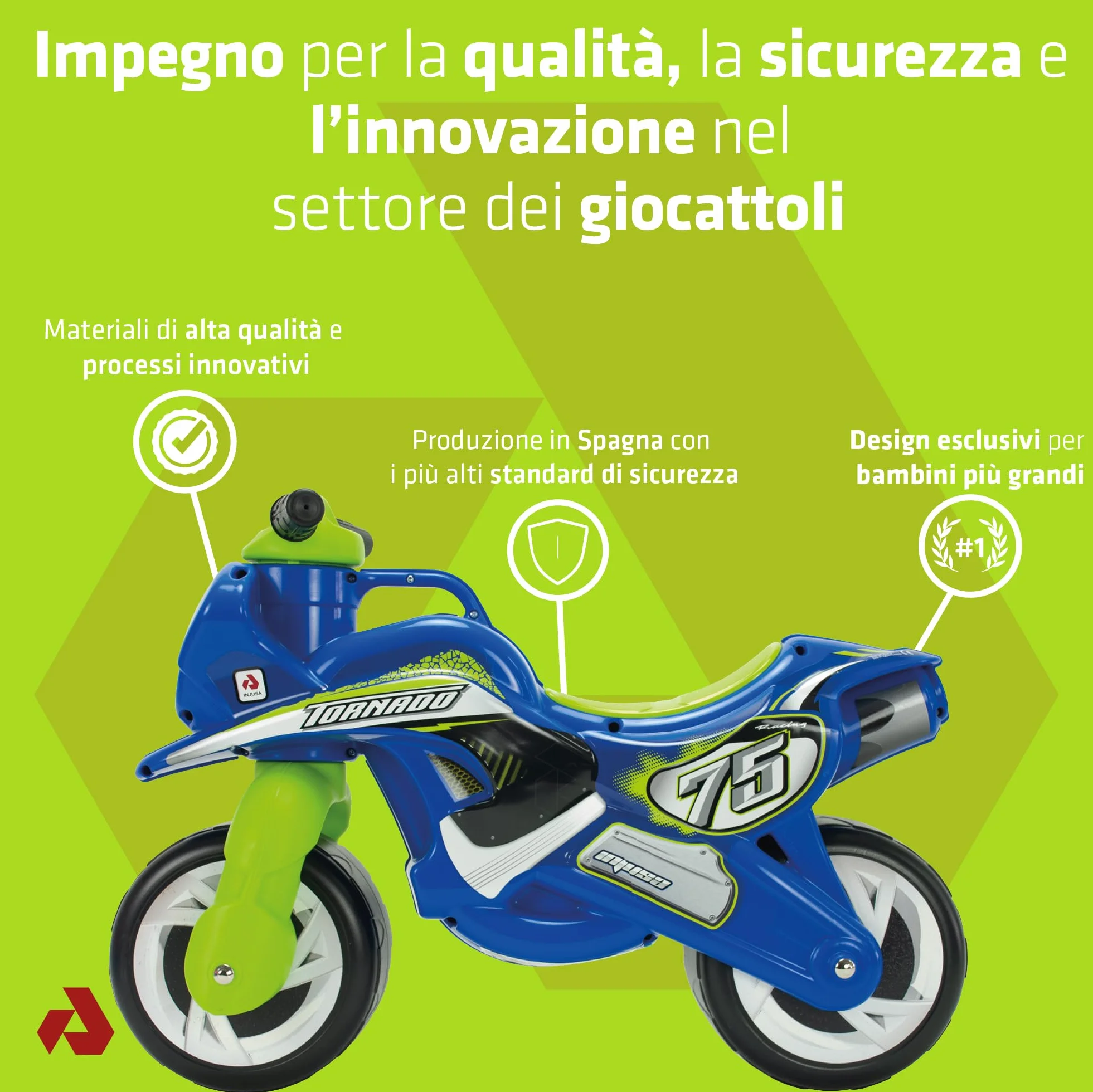 INJUSA Moto Cancelli Tundra Tornado Blu Verde Ruote larghe Plastica Maniglia Trasporto Bambini +18 Mesi