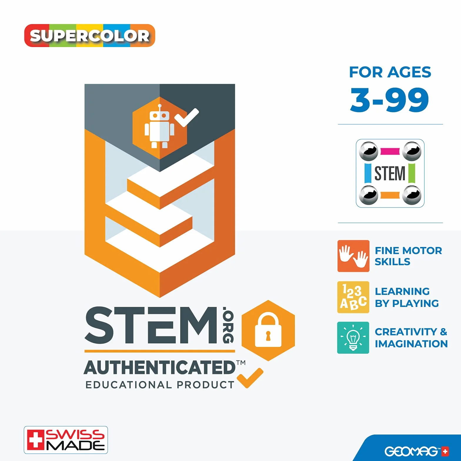 Geomag Supercolor Costruzioni Magnetiche 52 Pezzi Plastica Riciclata