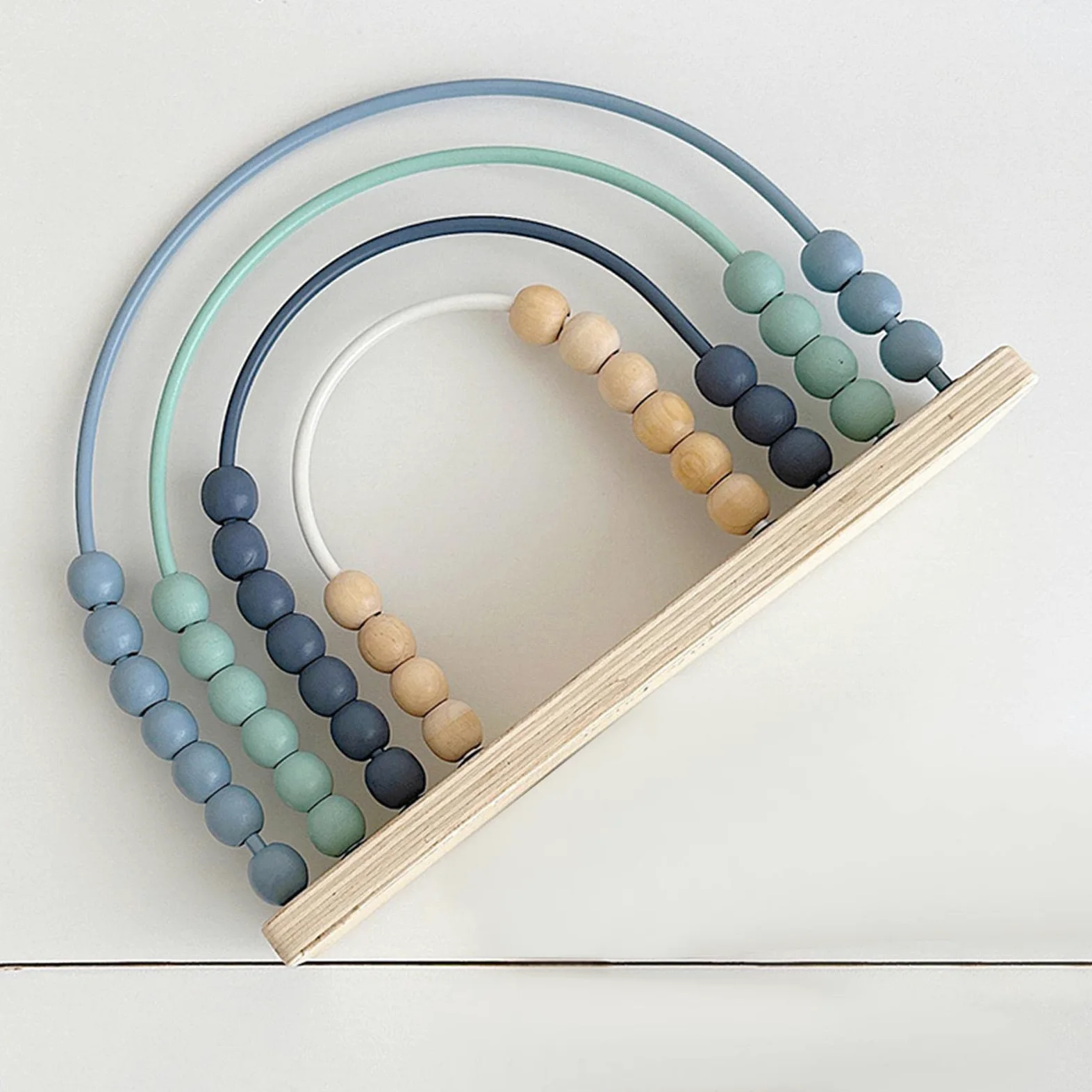 Abaco Arcobaleno in Legno per Bambini, Cornice con Perline Colorate per Contare, Giocattolo in Legno 2 in 1 con Perline Colorate, Blu