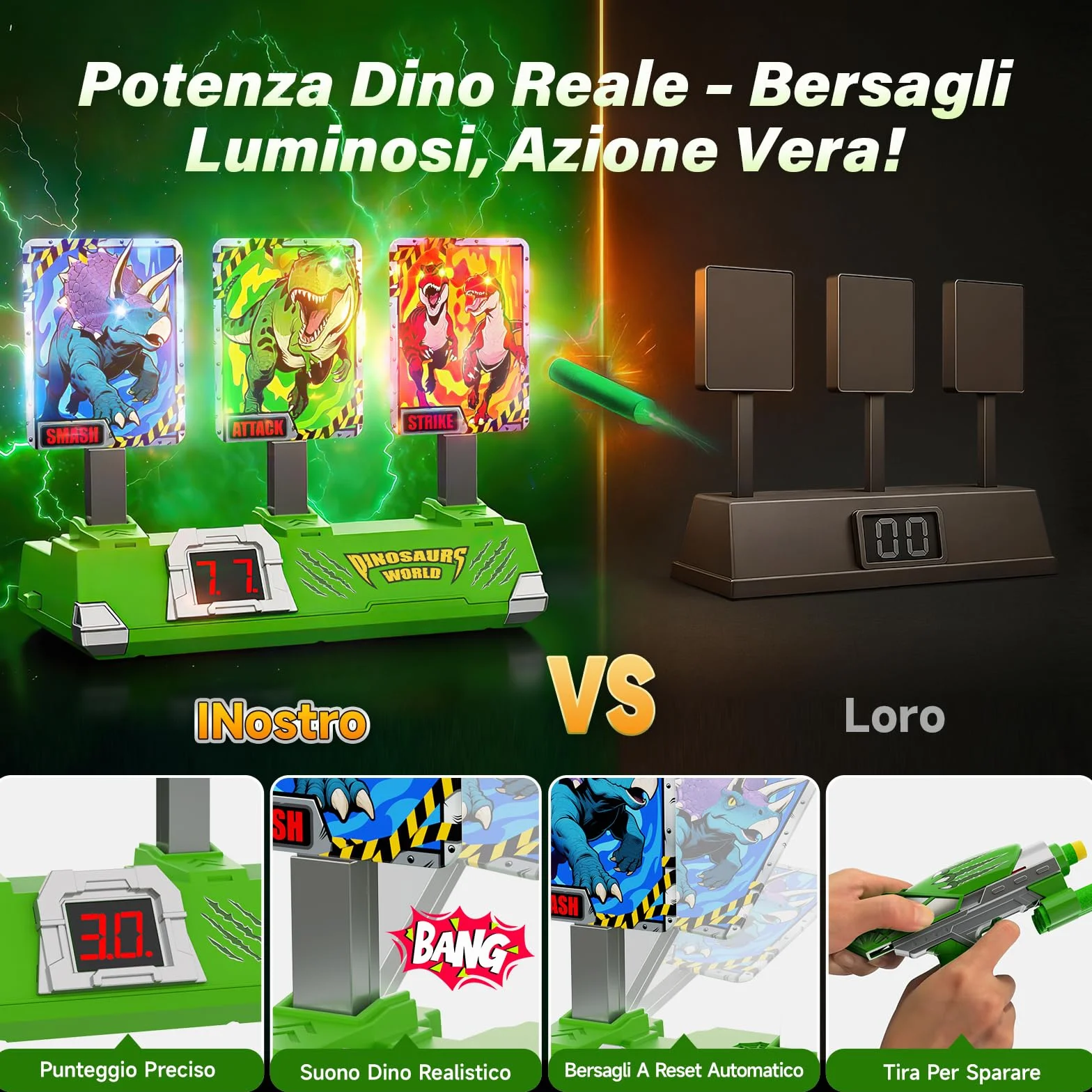 Dinosauri Tiro Bersaglio Elettrico Digitale con Pistola Giocattolo per Bambini 3-12 Anni