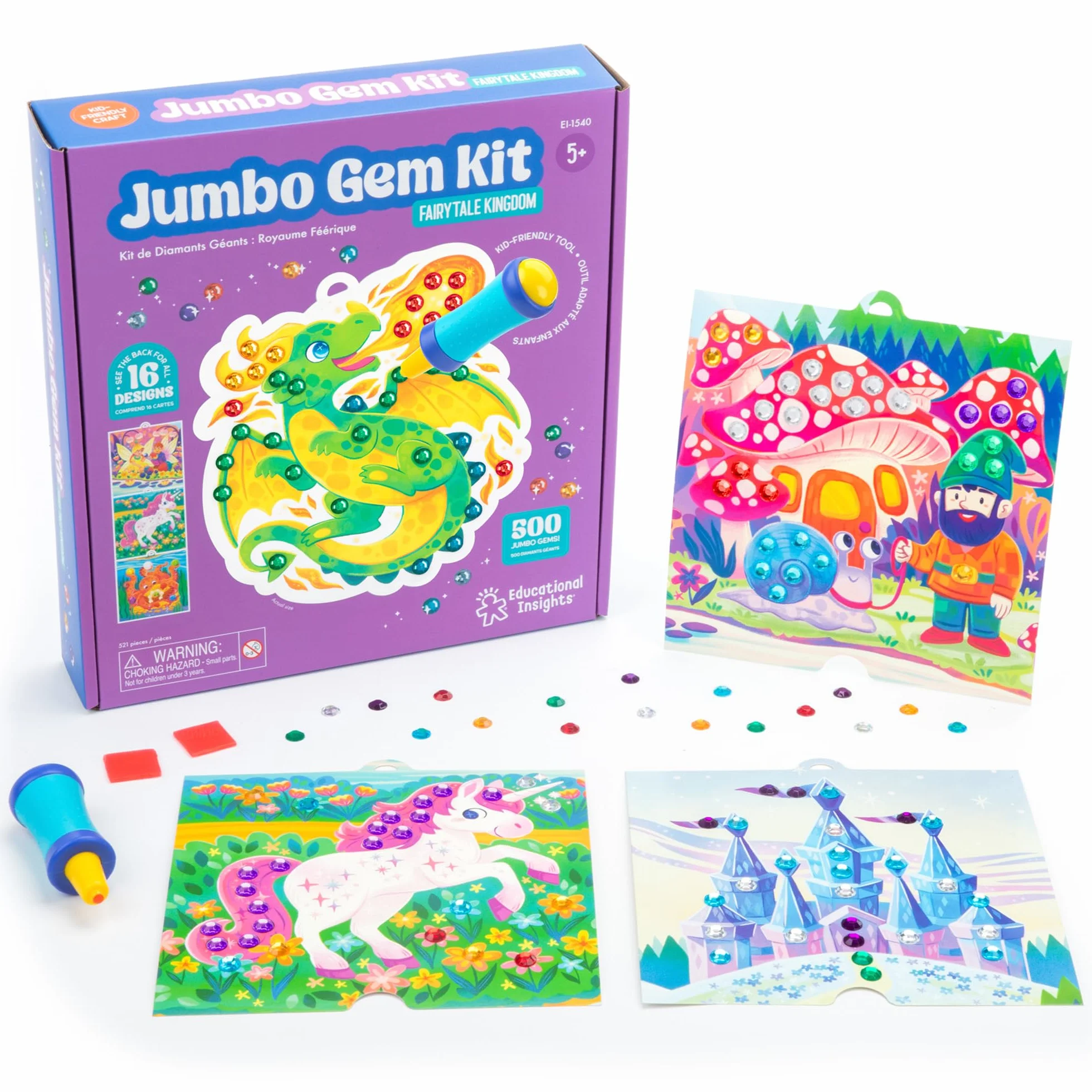 Learning Resources Kit Jumbo Gem, Giochi per Ragazzi e Ragazze di 5 anni, Kit di Pittura con Diamante Riutilizzabile per Bambini, 510 Pezzi
