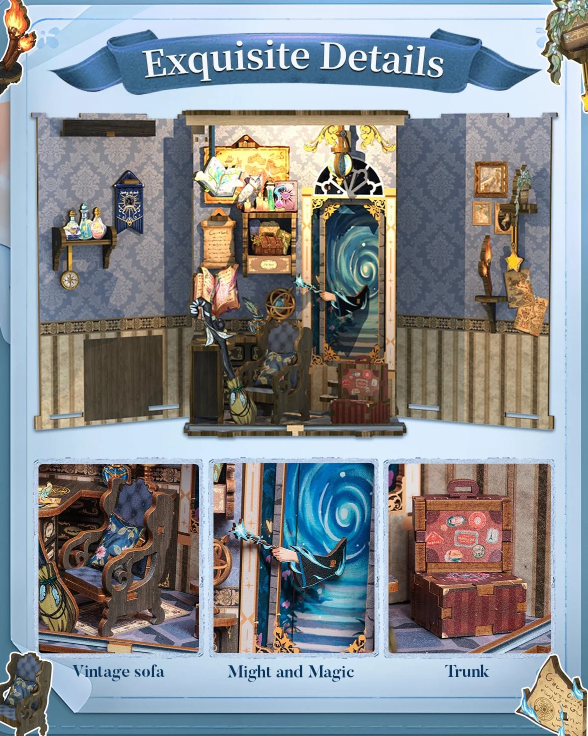 CUTEBEE Kit Book Nook – Fantasia Casa Prefabbricata Di legno DIY, Libreria in Miniatura 3D per Adulti, Regalo per Amanti dei Libri, Decorazione per la Casa e Kit Fai-da-Te (Soul Travel Agency)