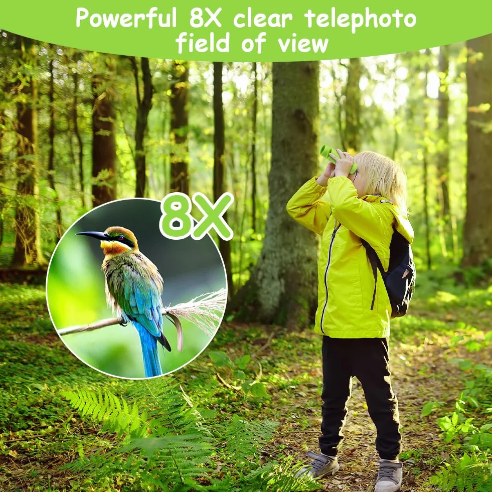 OSDUE Binocolo per Bambini, 8x21 Ingrandimento Binocolo,Portatile Bambini Binocolos, Kit Esploratore Cannocchiale per 3-6 Bambino Bambina con Bussola e Lente D'Ingrandimento, per Bird Watching (Verde)
