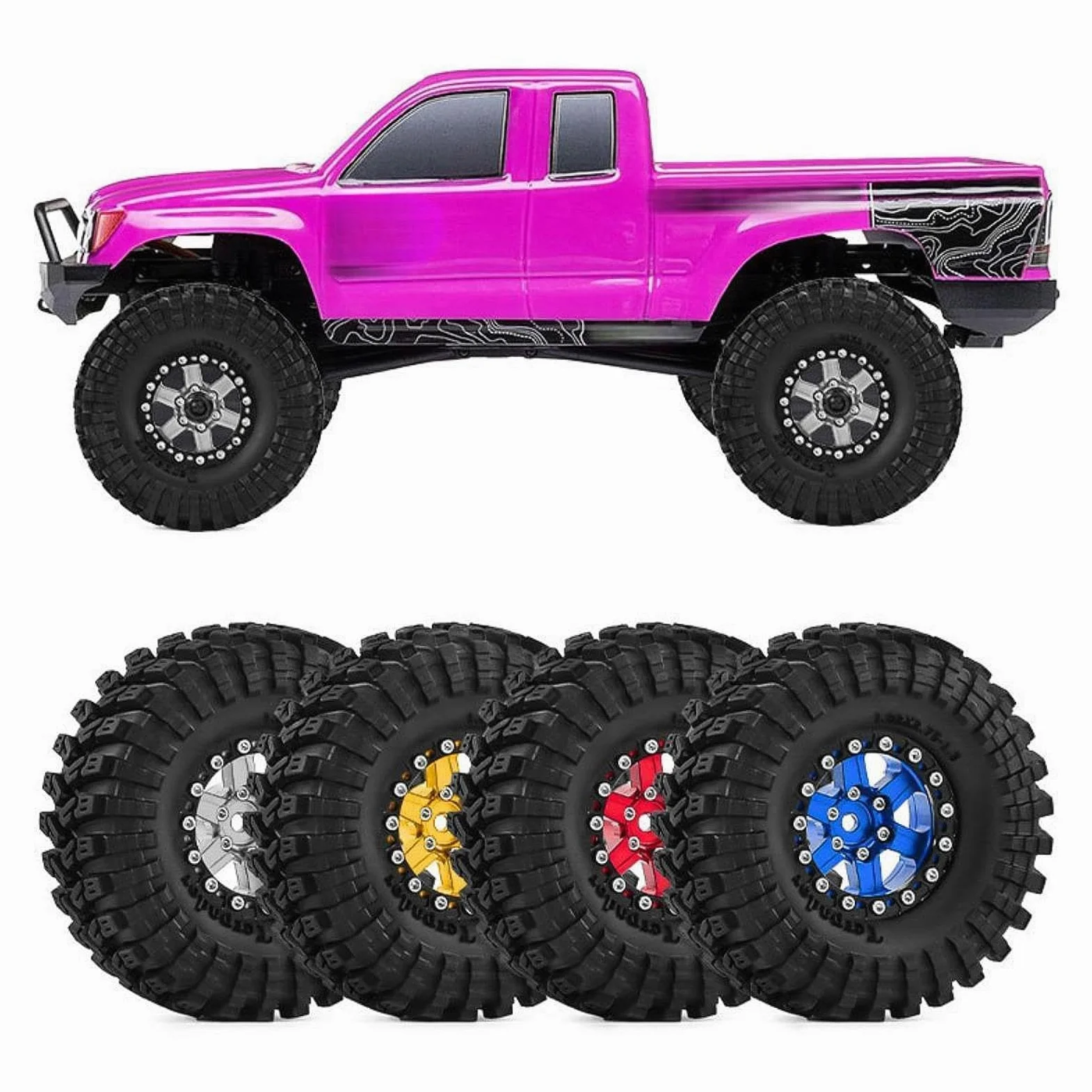 4 Pezzi Ruote Auto Giocattolo Pneumatici Parti Ricambio RC Resistenti in Alluminio Adatti per Modellismo Manutenzione Auto Radiocomandate, Rosso