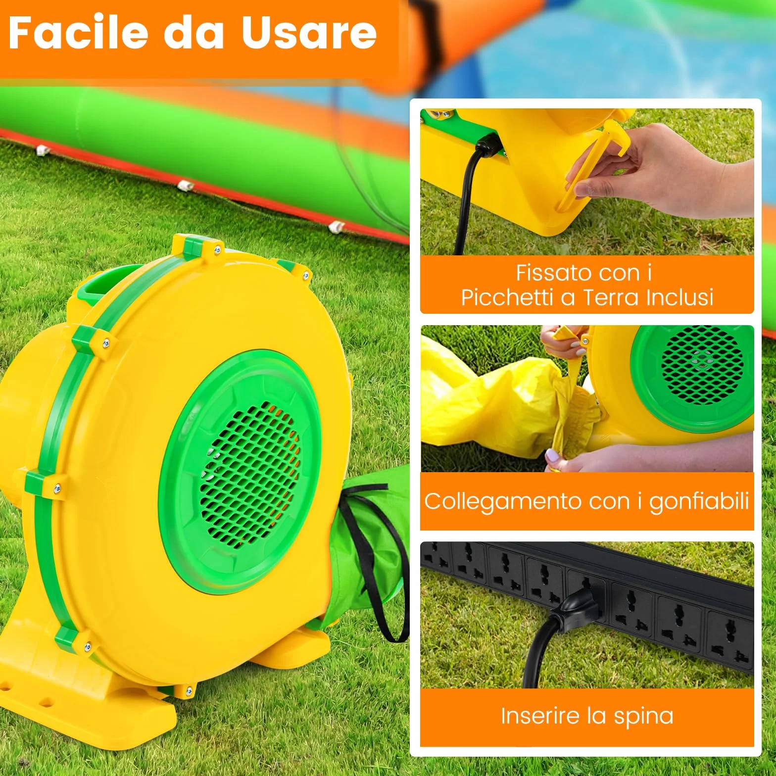 COSTWAY Ventilatore di Aria del Castello Gonfiabile, Soffiatore per Giochi Gonfiabili con Cavo di Alimentazione, per Castello Gonfiabile, Scivolo Acquatico e Giochi Gonfiabili (950W)