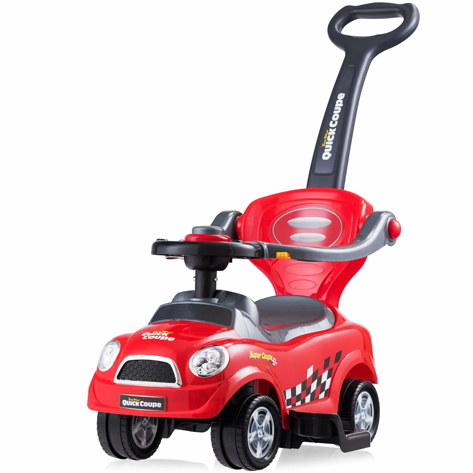 COSTWAY Macchina Cavalcabile a Spinta 3 in 1 per Bambini, con Guardrail Staccabili e Clacson, Design Anti-ribaltamento, Rosso
