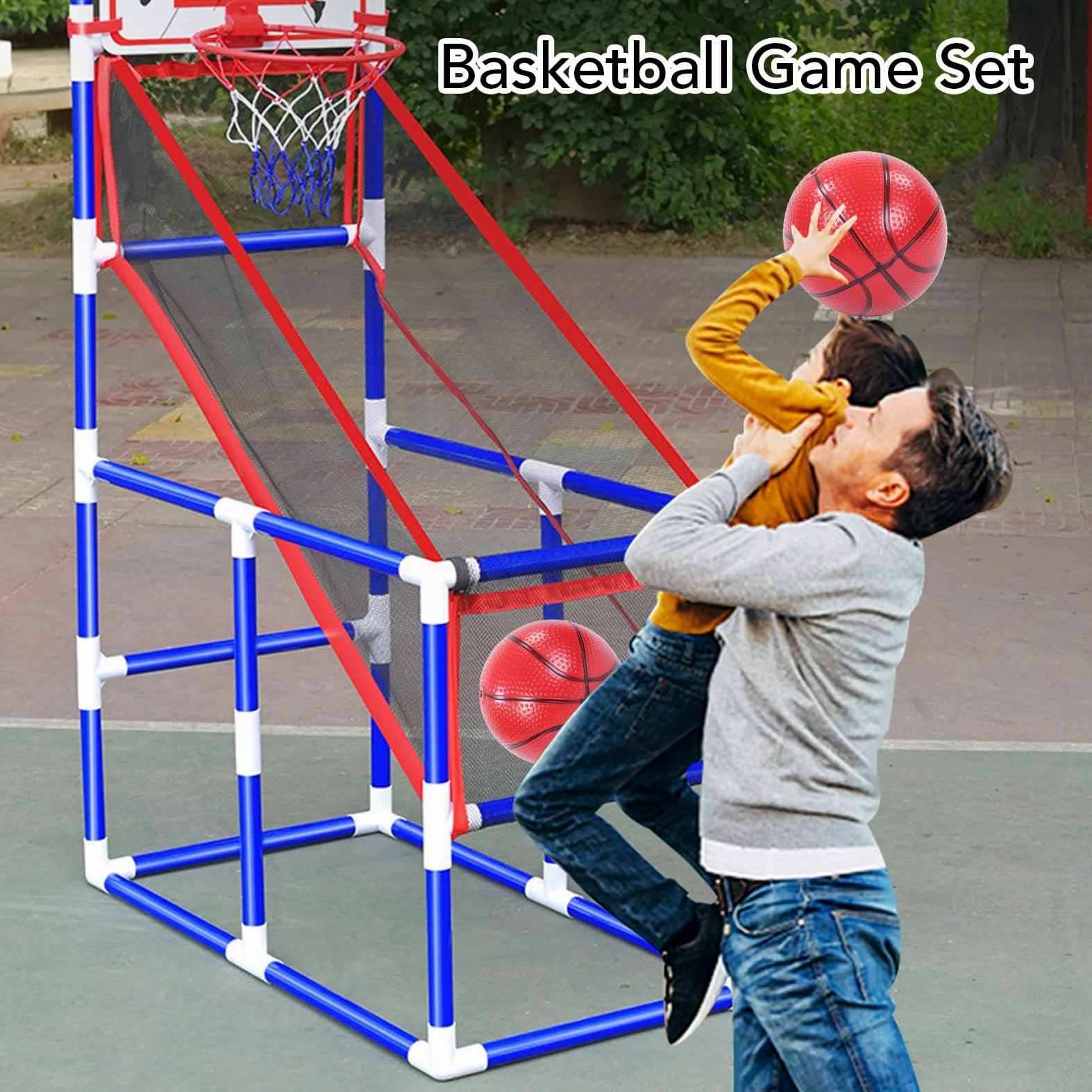 Set da Gioco di Basket con Ritorno Automatico della Palla, 4 | Canestro da basket portatile per bambini dai 3 ai 12 anni, con pompa ad aria, giocattolo compatto