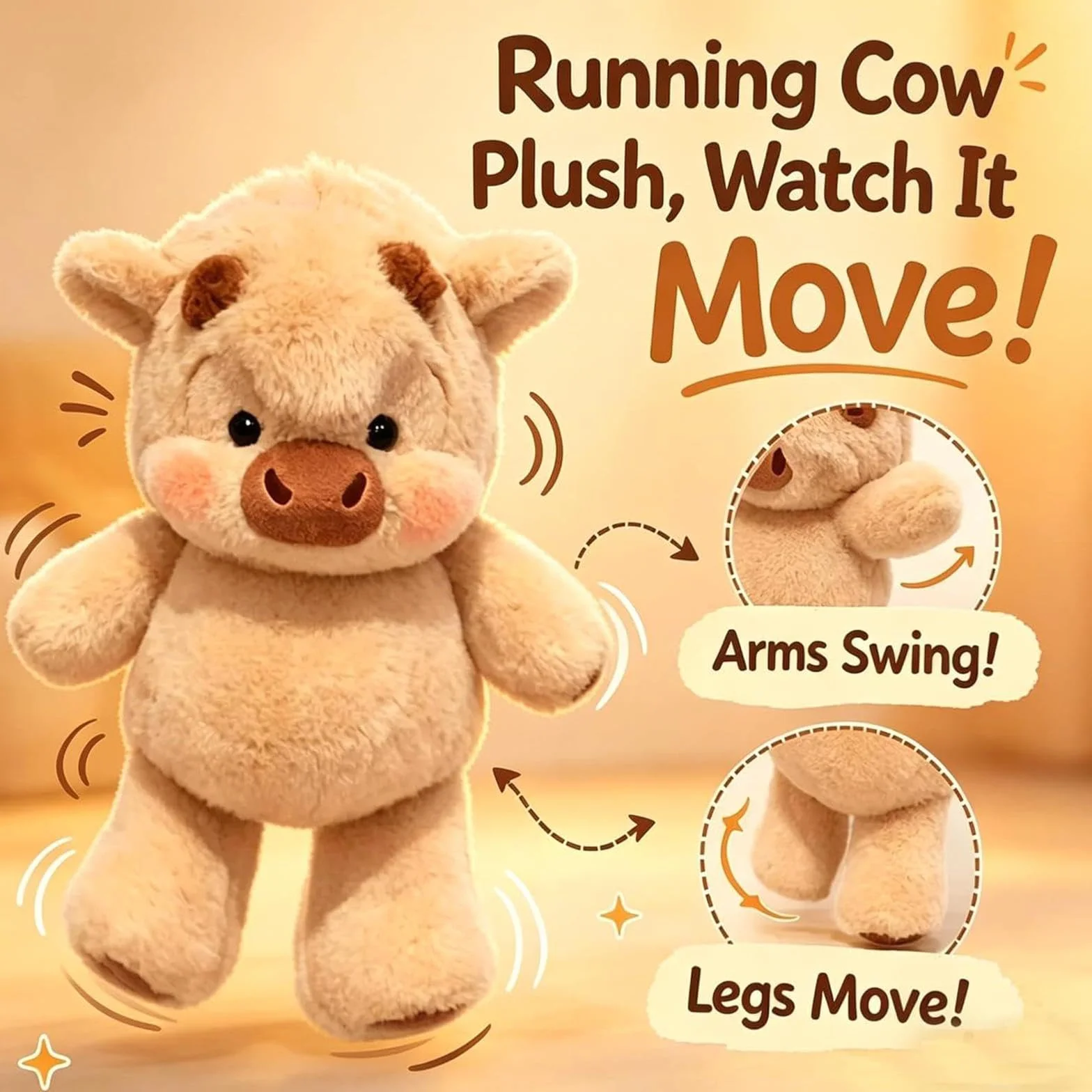 ZVD Peluche che Corre,Peluche Di Cinghiale 45 Cm Vitello Che Corre Morbido Giocattolo Bambola Da Collezione A Forma Di Pecora In Stile Cartone Animato Animale Di Peluche (Cachi)