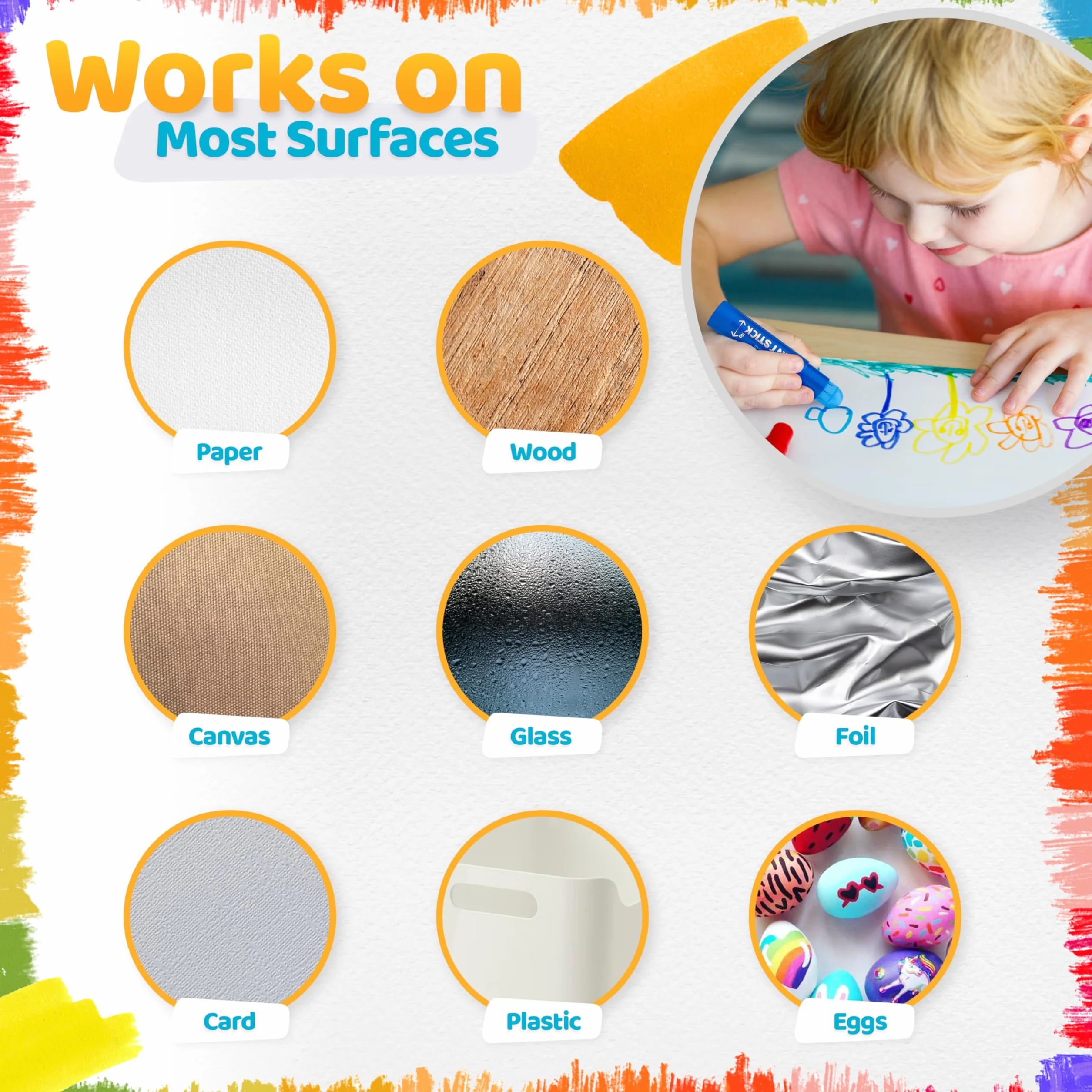 The Glowhouse Bastoni di Vernice a Tempera Colori Classici 12 Pezzi - Bastoncini di Vernice Multicolore Non Tossici, Lavabili, Senza Pasticci, per Bambini, Confezione da 12, Perfetto per Progetti