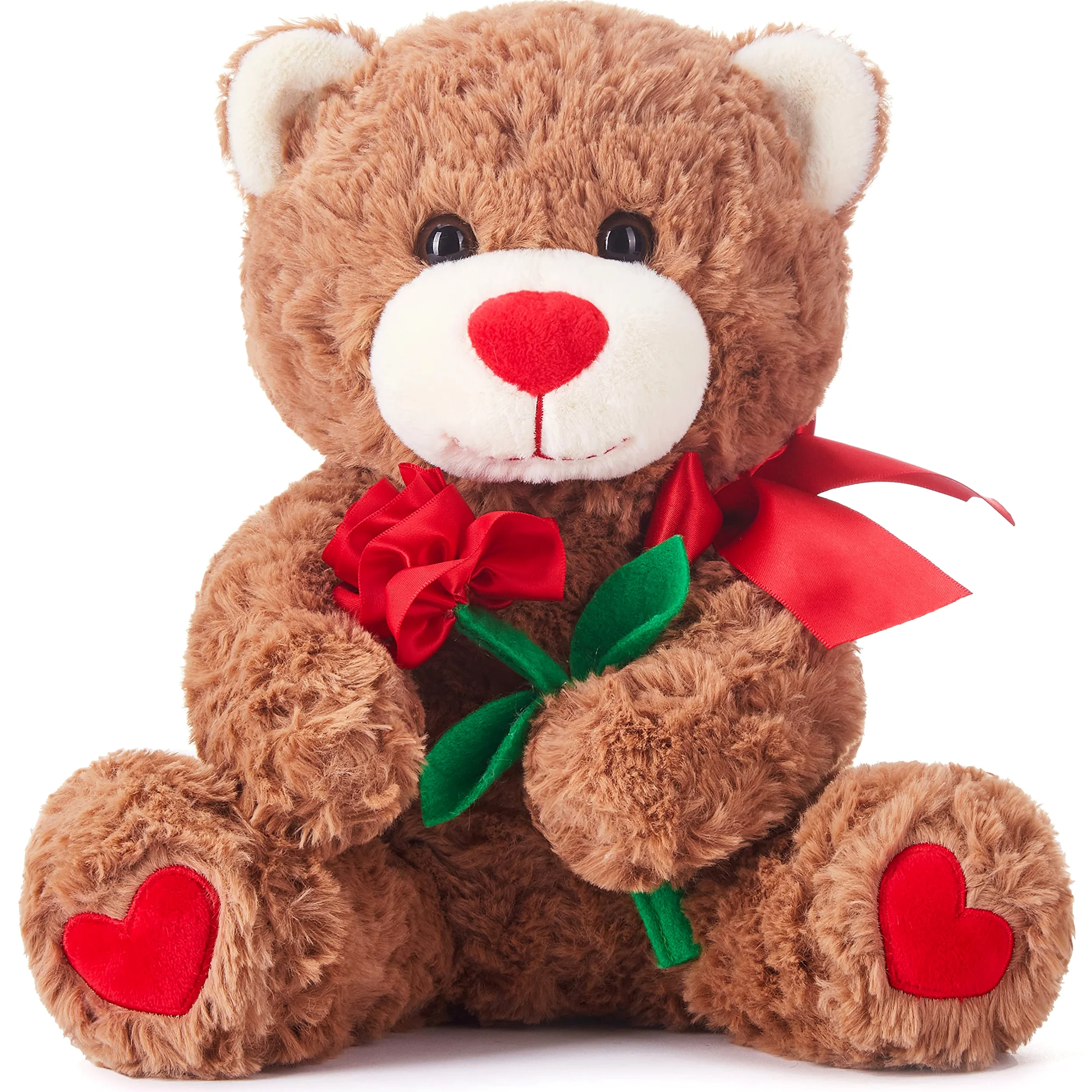 IKASA Orso Animale Peluche Amore con Fiocco per San Valentino,Simpatico Peluche 27cm con Rosa Piccolo Giocattolo Morbido,Regali per La fidanzata