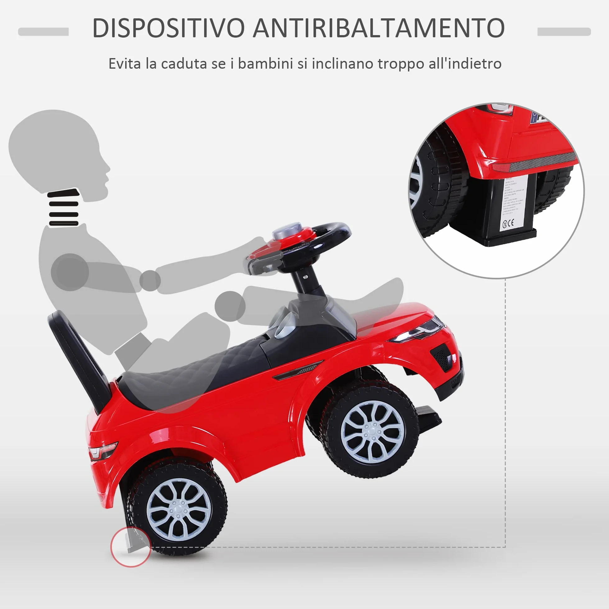 HOMCOM Macchina Cavalcabile Giocattolo per Bambini 12-36 Mesi, Rossa