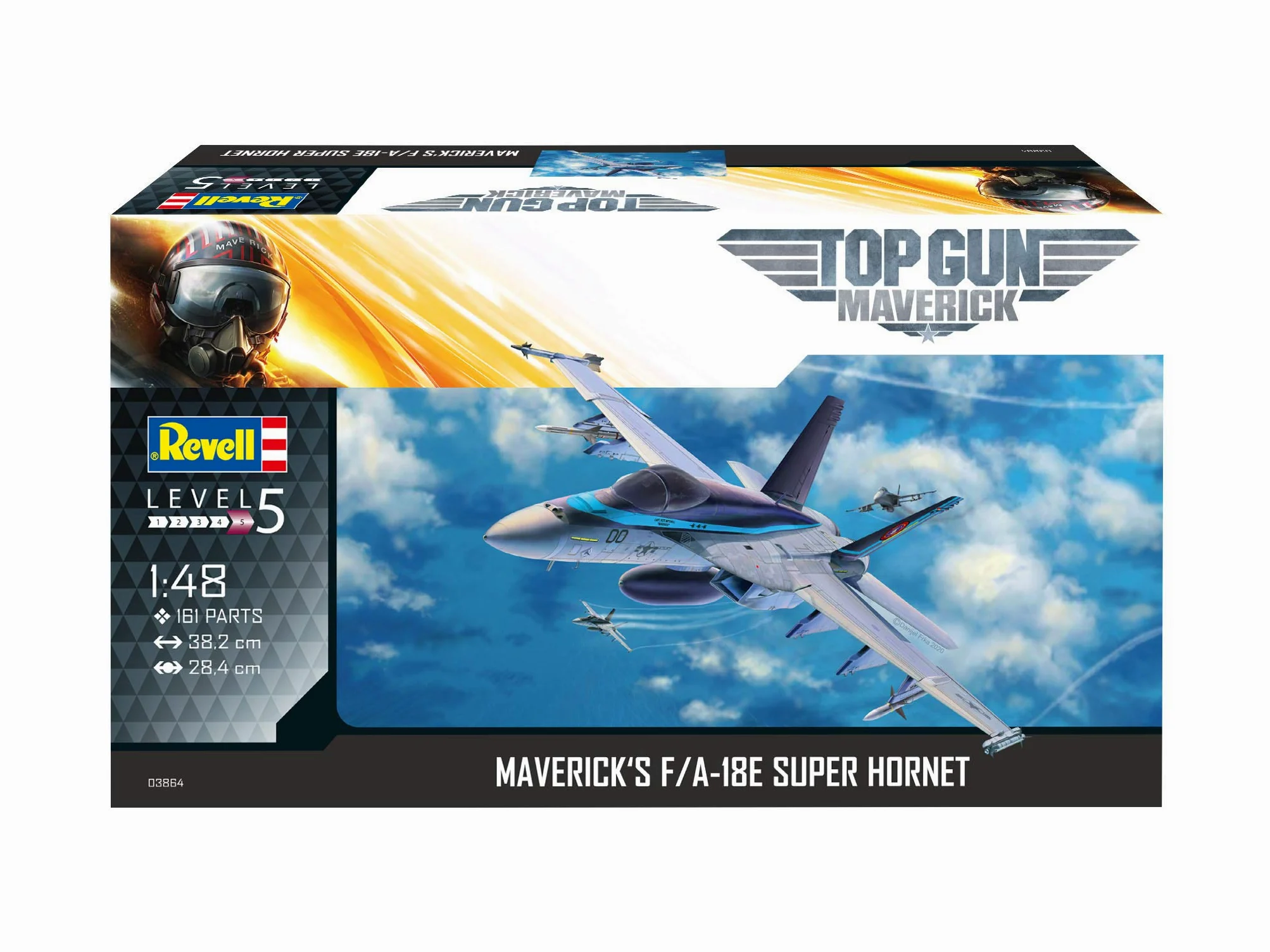 Revell 03864 F/A-18E - Modellino di aereo modello super Hornet del film Top Gun Maverick, scala 1:48, dimensione: 38,1 cm, per esperti, non pitturato
