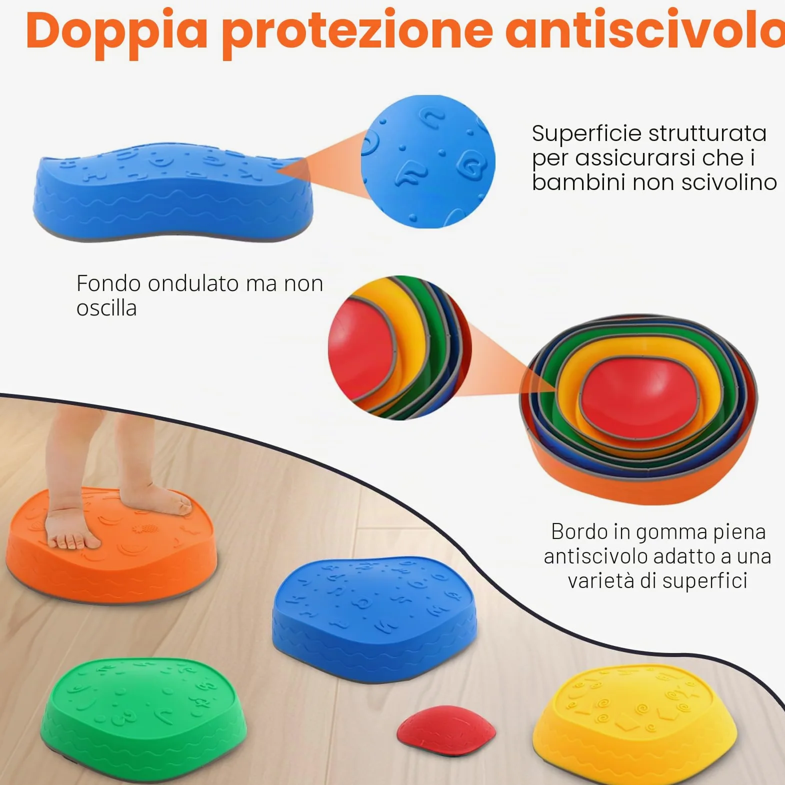 Pietre di Bilanciamento Bambini, 5 Pietre di Equilibrio Antiscivolo Impilabili, Percorsi Sensoriali Bilanciamento Bambini, Giochi Ostacoli per Interni ed Esterni, Promuove l'equilibrio e Coordinazione