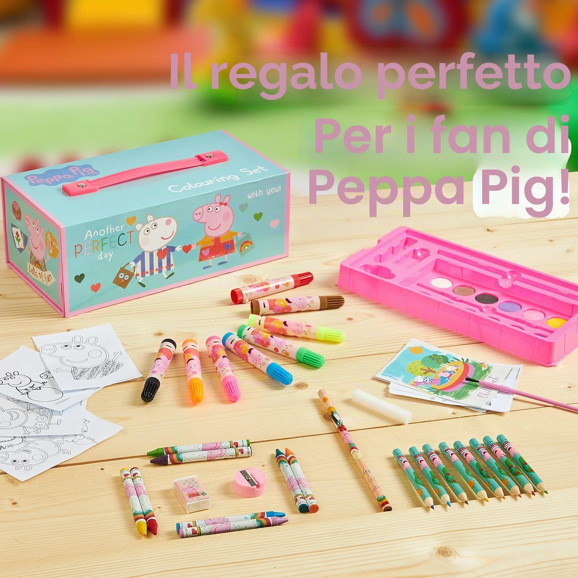 Peppa Pig Valigetta Colori Bambini, Kit Disegnare Dipingere, Set Pennarelli + Pastelli Acquerelli