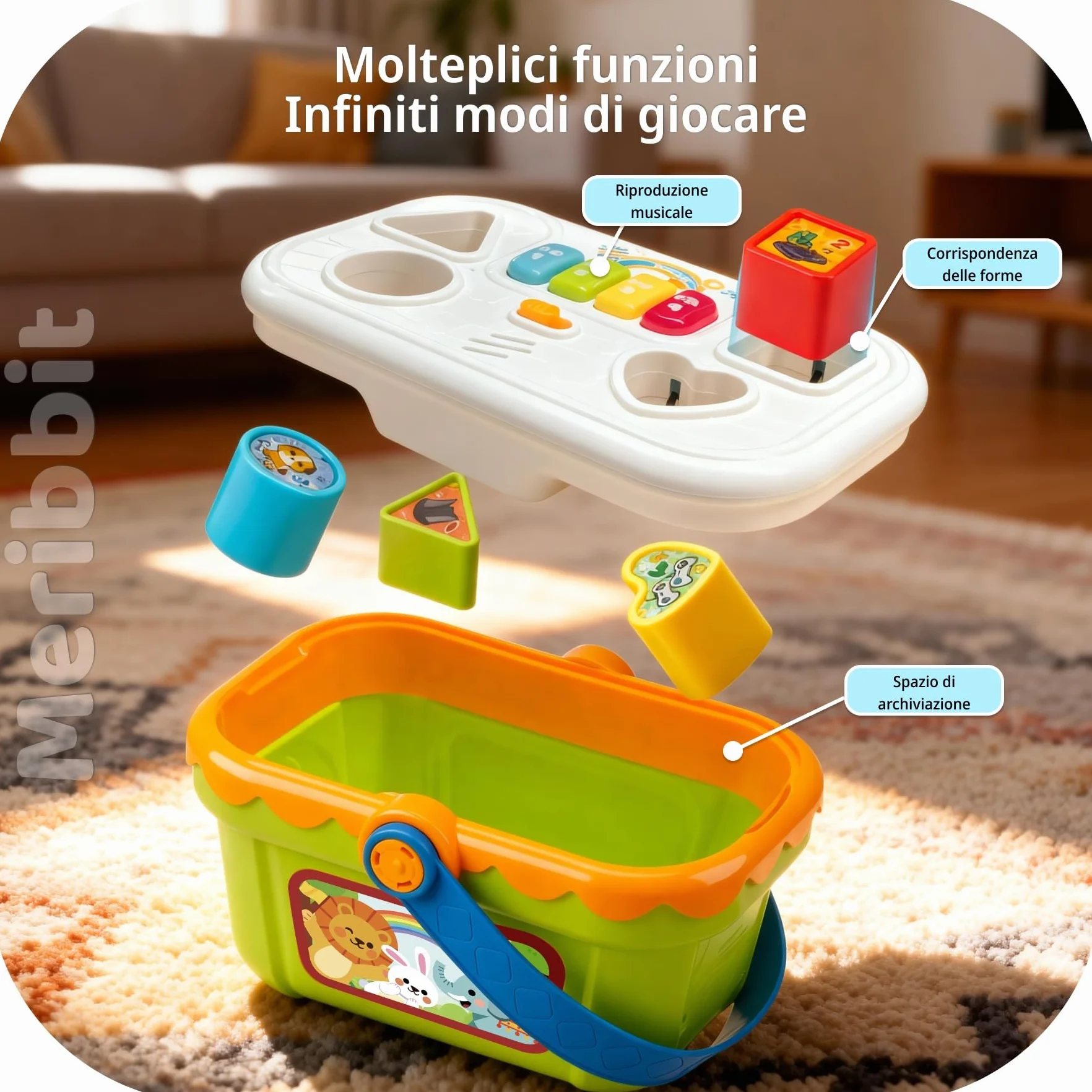 Giocattoli Sensoriali, Scatola Musicale con Forme da Incastro per Bambini 1-3 Anni, Giochi Educativi per 2 Anni con Luci e Pianoforte, Regalo per 1 2 3 Anni