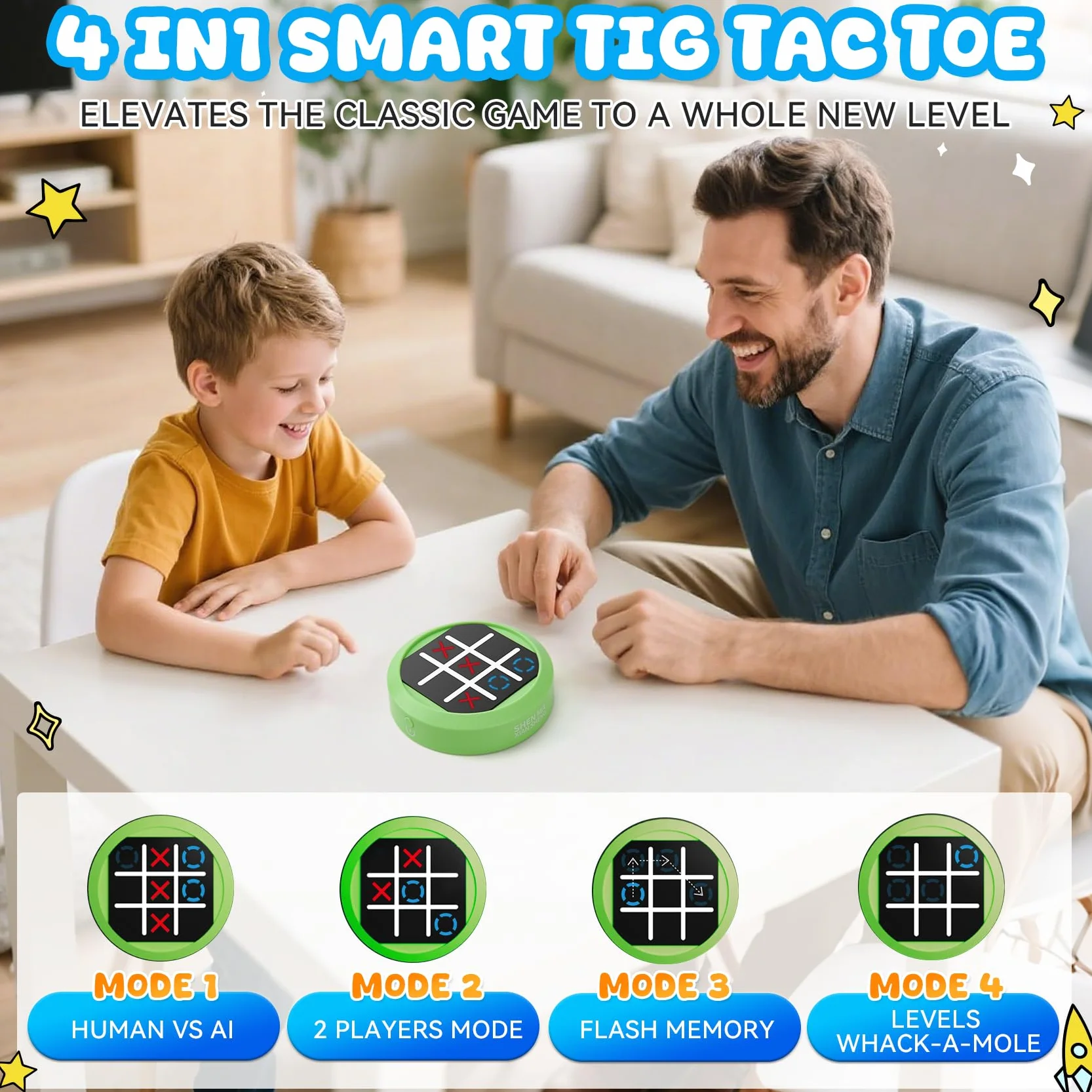 TFIOON Tic Tac Toe, Gioco Elettronico 4-in-1 Tris, Console di gioco di puzzle portatile Regalo Educativo per Bambini Adulti - Gioco in Famiglia (Verde)