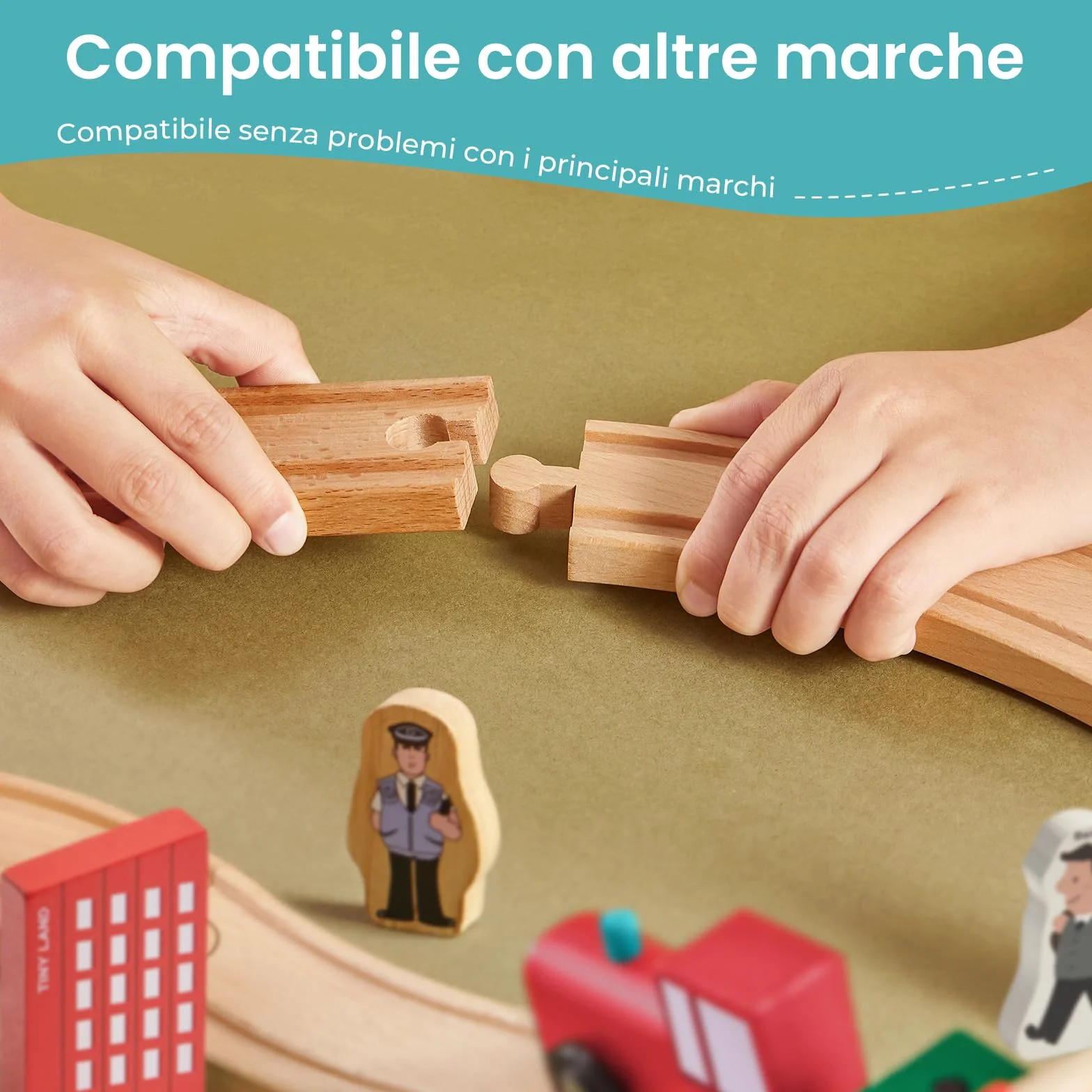 Tiny Land Pista Treno in Legno, Set Ferrovia in Legno (39 pcs) Pista Macchinine giochi legno bambini trenino natale