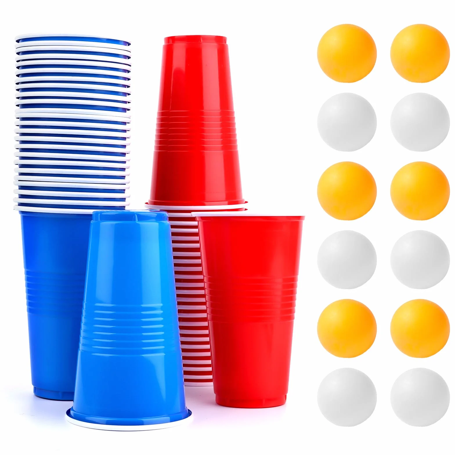 talifoca Set di bicchieri da birra per pong, con 50 bicchieri (500 ml) e 12 palline da ping pong, bicchieri riutilizzabili per feste, compleanni, festival, matrimoni e campeggio