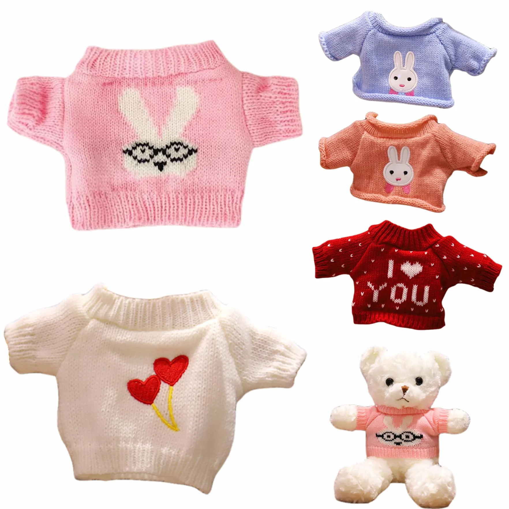 5 Pezzi di Vestiti per orsacchiotti, Vestiti per orsacchiotti Maglione Adatti per orsi di Peluche da 8-12 Pollici, Simpatico Animale di Peluche per Giocattolo da Vestire Fai da Te, Bambola