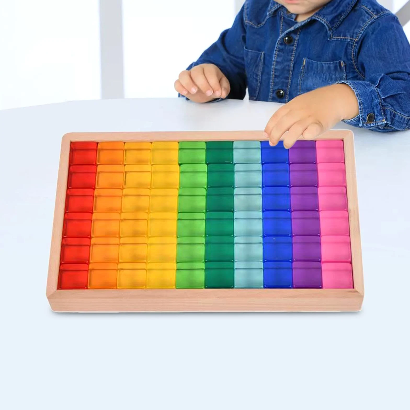 Set di Blocchi da Costruzione Arcobaleno, Giocattoli Didattici con Scatola di Legno, Giocattolo Impilabile, Cubi in Resina per Bambini Piccoli, Regalo