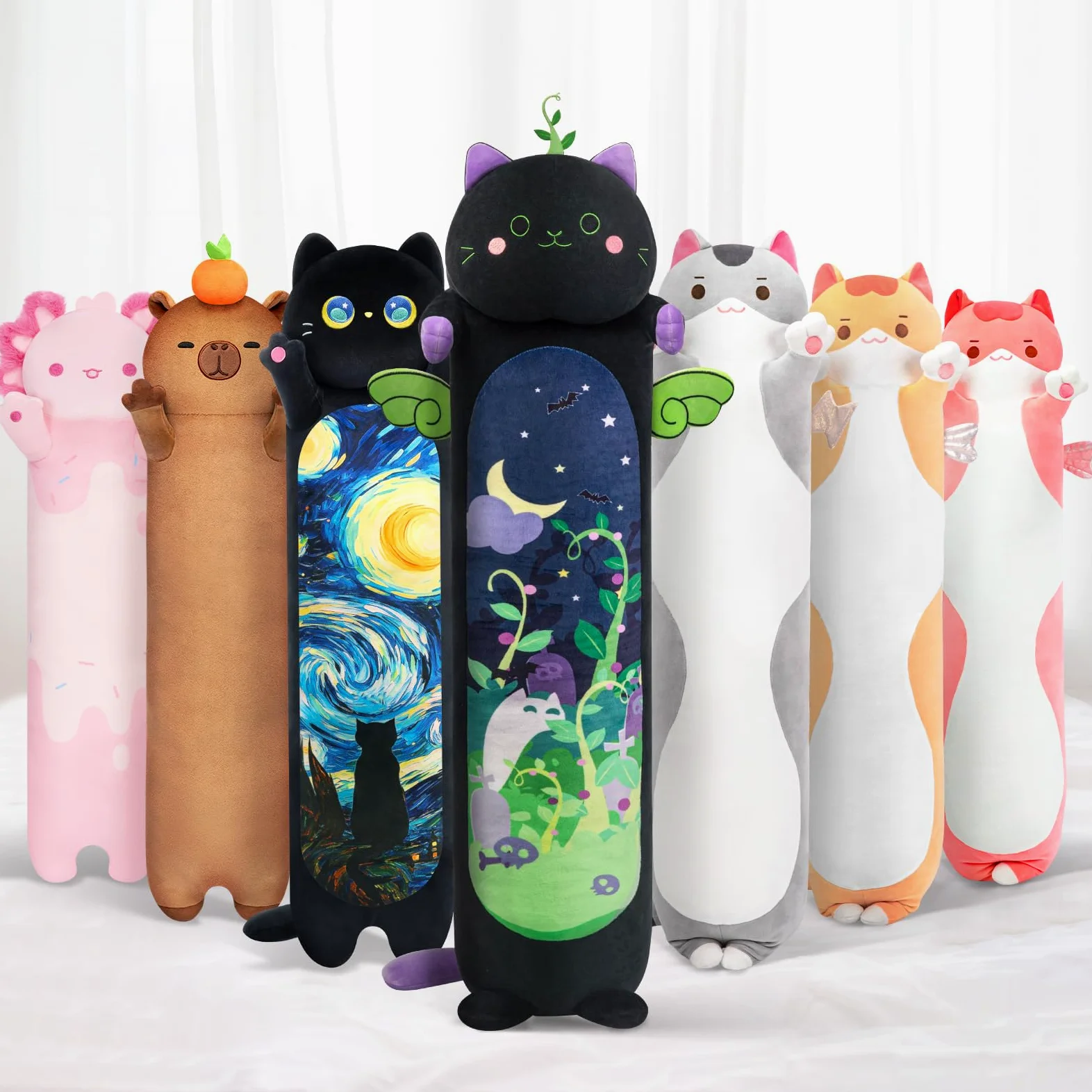 Mewaii Carino gatto peluche cuscino lungo cuscino per ragazzo ragazza animali bambola giocattoli Kawaii soffici comfort cuscino in peluche per adolescenti regalo (110 cm), il gatto alla menta)