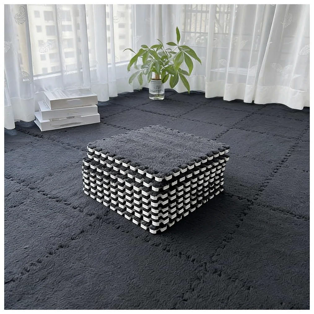 Tappeto Da Pavimento In Schiuma Peluche Tappetino Da Gioco Puzzle Non Colpisci Tappeto In Pile Morbido Per Bambini Da Letto Per Bambini(Black,12 pcs)