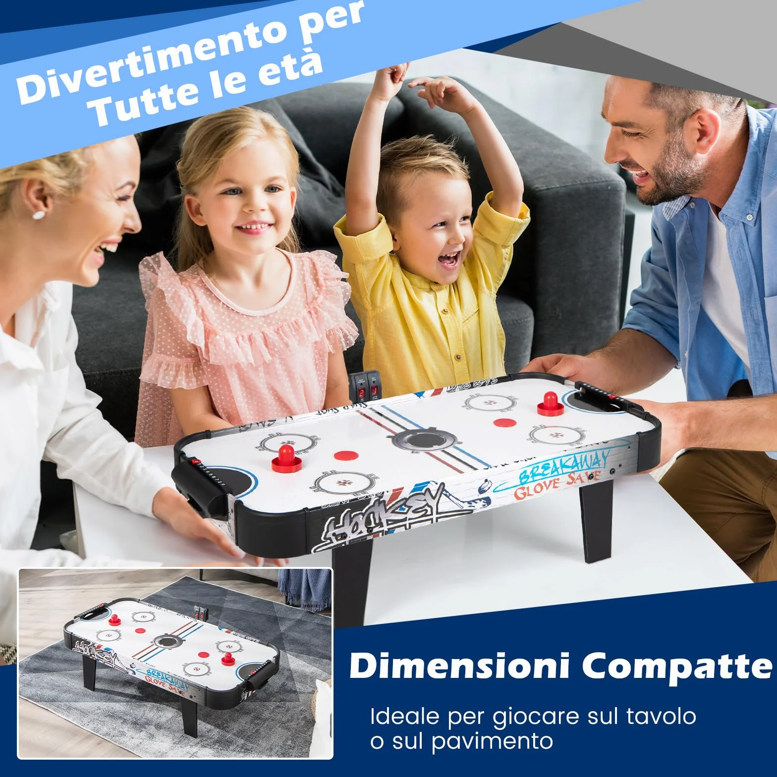 COSTWAY Tavolo Air Hockey, Set Tavolo da Air Hockey con Segnapunti LED Elettronico, 2 Dischi, 2 Palette, 2 Porte, Gioco Divertente per Bambini e Adulti, 110 x 59 x 31 cm