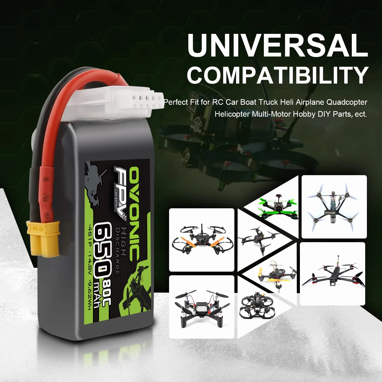 OVONIC Batteria Lipo 4s 80C 650mAh 14.8V con XT30 per RC Aereo Quadcopter Elicottero FPV Racing Drone (4 pezzi)