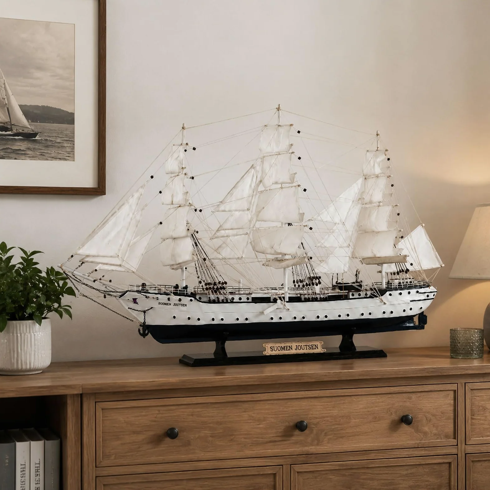 YLME Modello di veliero in Legno Replica di Un Classico veliero a Tre Alberi | Decorazione nautica per soggiorno, ufficio o mensola. Oggetto vintage da collezione a tema oceano per la casa