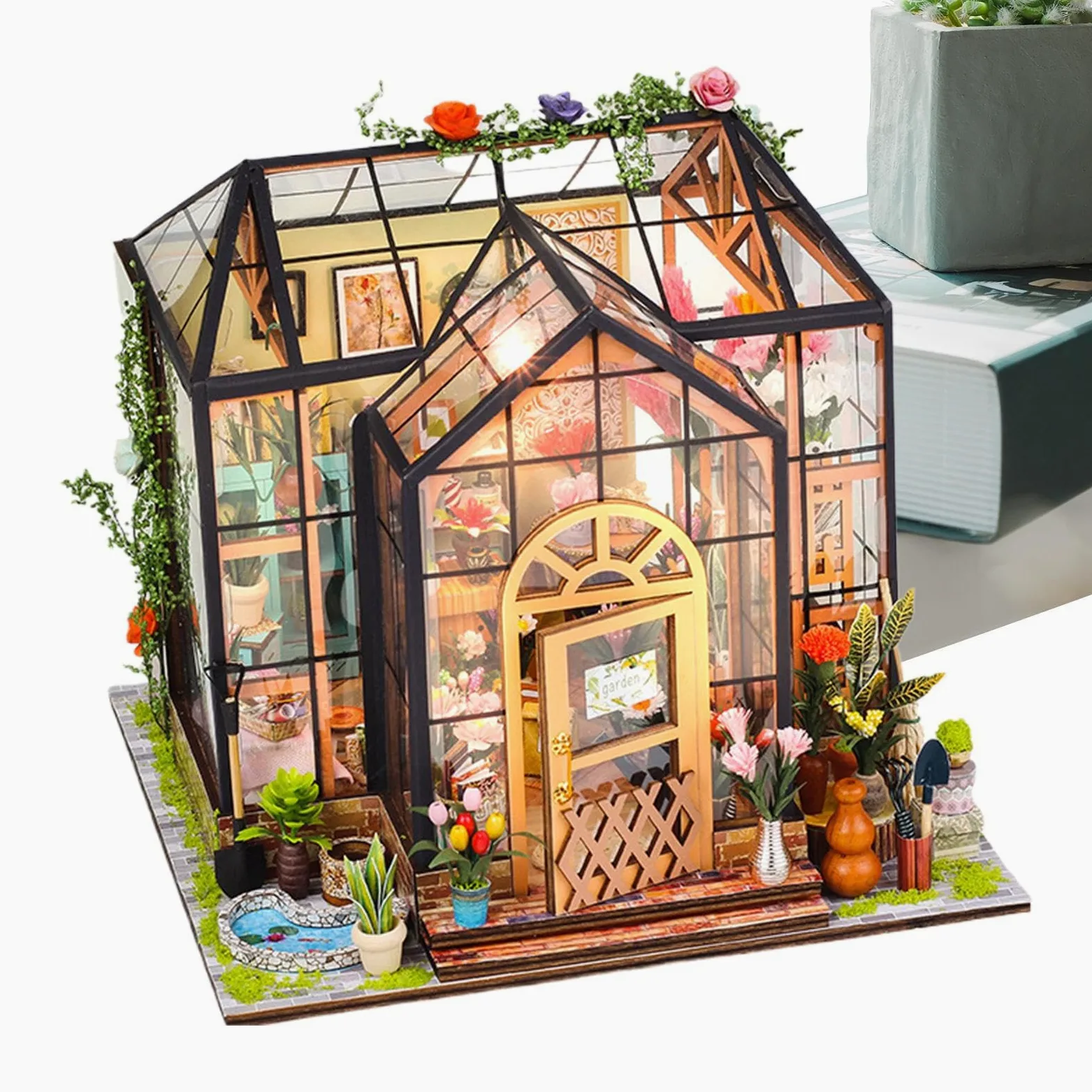 Kit Casa delle Bambole in Miniatura da Costruire Esposizione Decorativa | Kit 3D Serra Domestica Per Adulti Natale Halloween Scaffale Camera Miniatura Display Artigianato