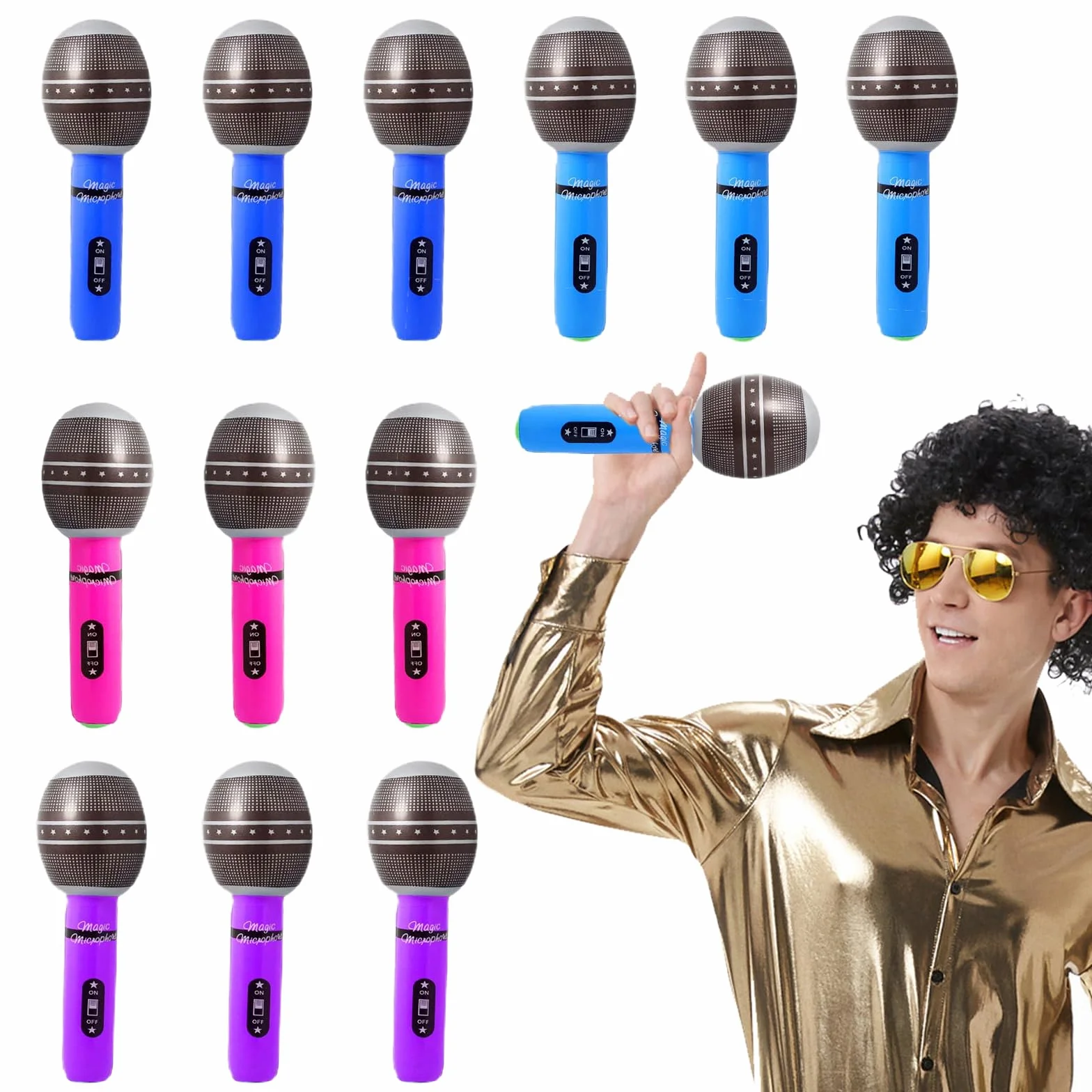 Microfono Gonfiabile Gadget per Feste, 12 Pezzi Gonfiabili Rock Star Giocattolo, Accessori Decorazione Festa