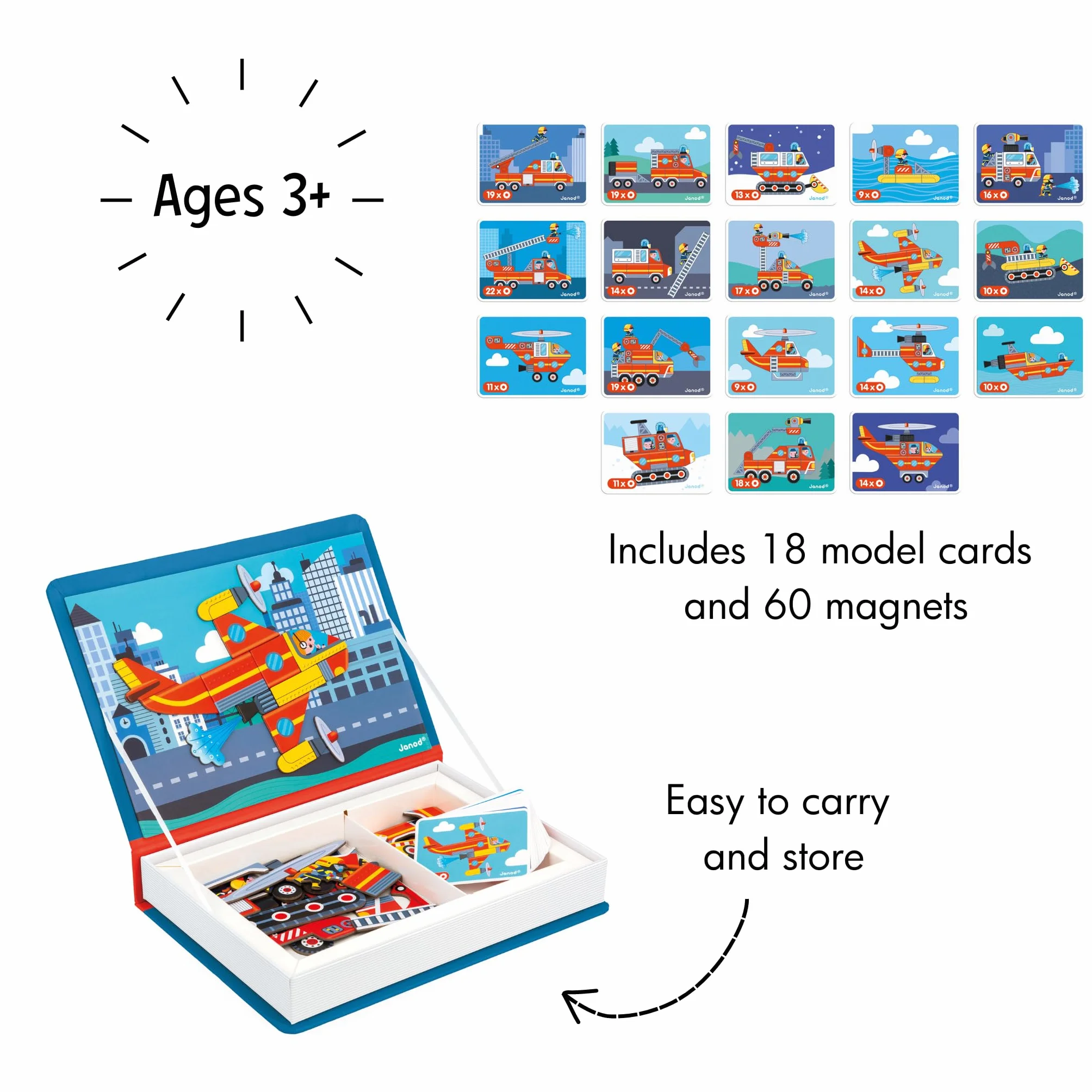 Janod Magnéti'Book Pompieri Gioco Educativo Magnetico 60 Calamite 18 Modelli