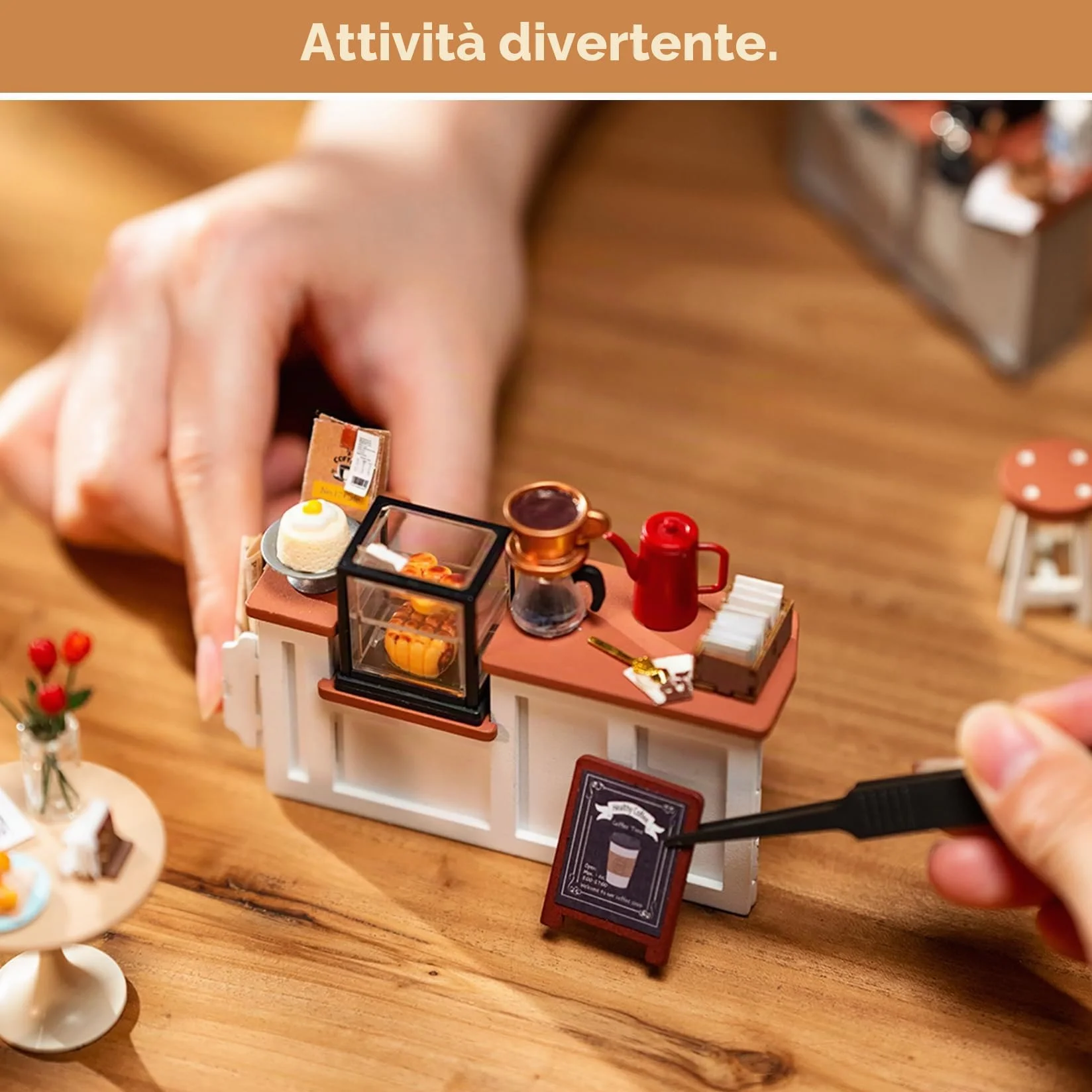 Rolife Casa delle Bambole Casa in Miniatura Regalo di Natale Compleanno per Donne Kit di Modelli per Adulti da Costruire con Accessori (NO.17 Café)